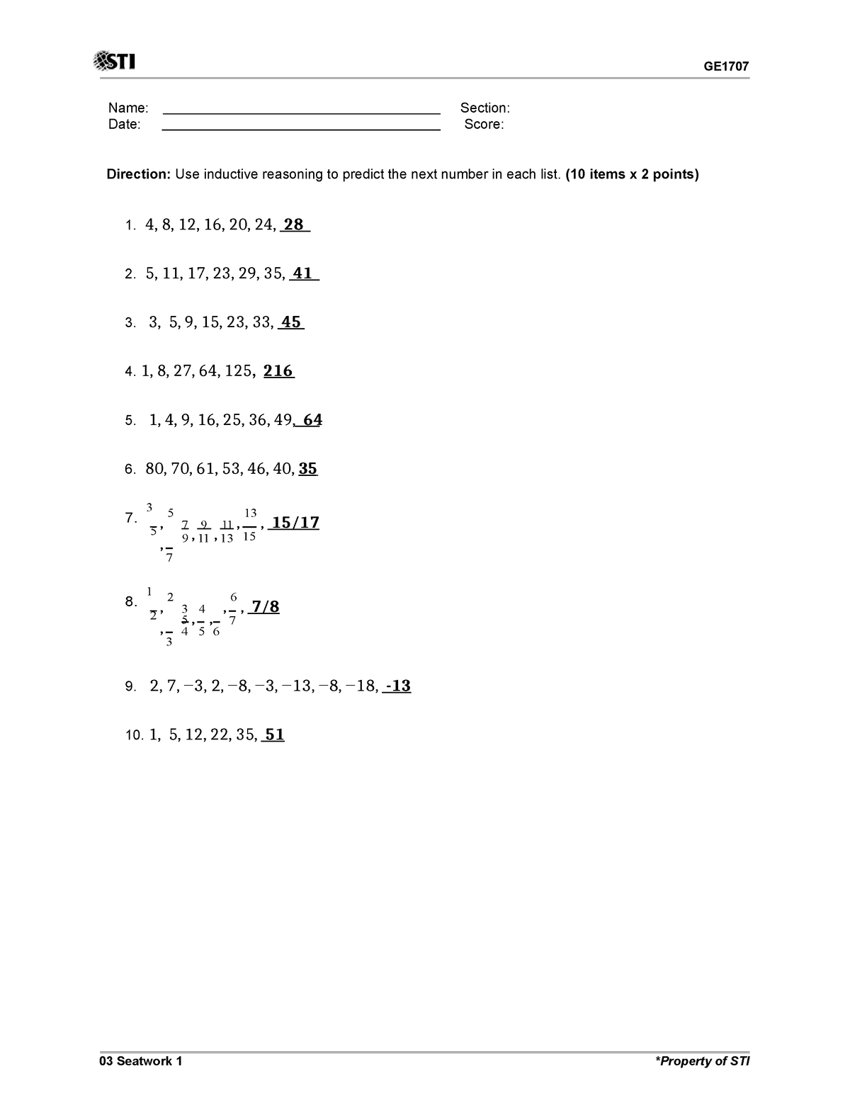 Seatwork 1 - Prelim (Math in the Modern World) - GE Name: Section: Date ...
