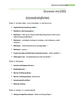 Eksamen Ped1002 - Karakter B - Hjemmeeksamen PED1002 – Pedagogisk ...