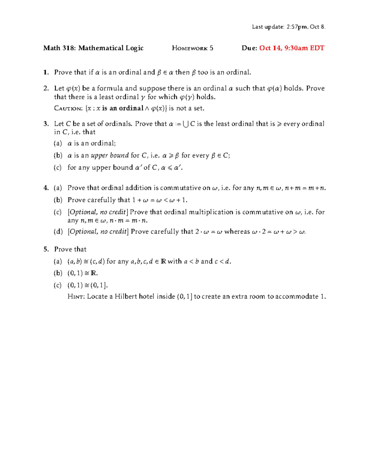 Hw05 - MATH 318 Assignment 5 Prompt - Last update: 2:57pm, Oct 8. Math ...