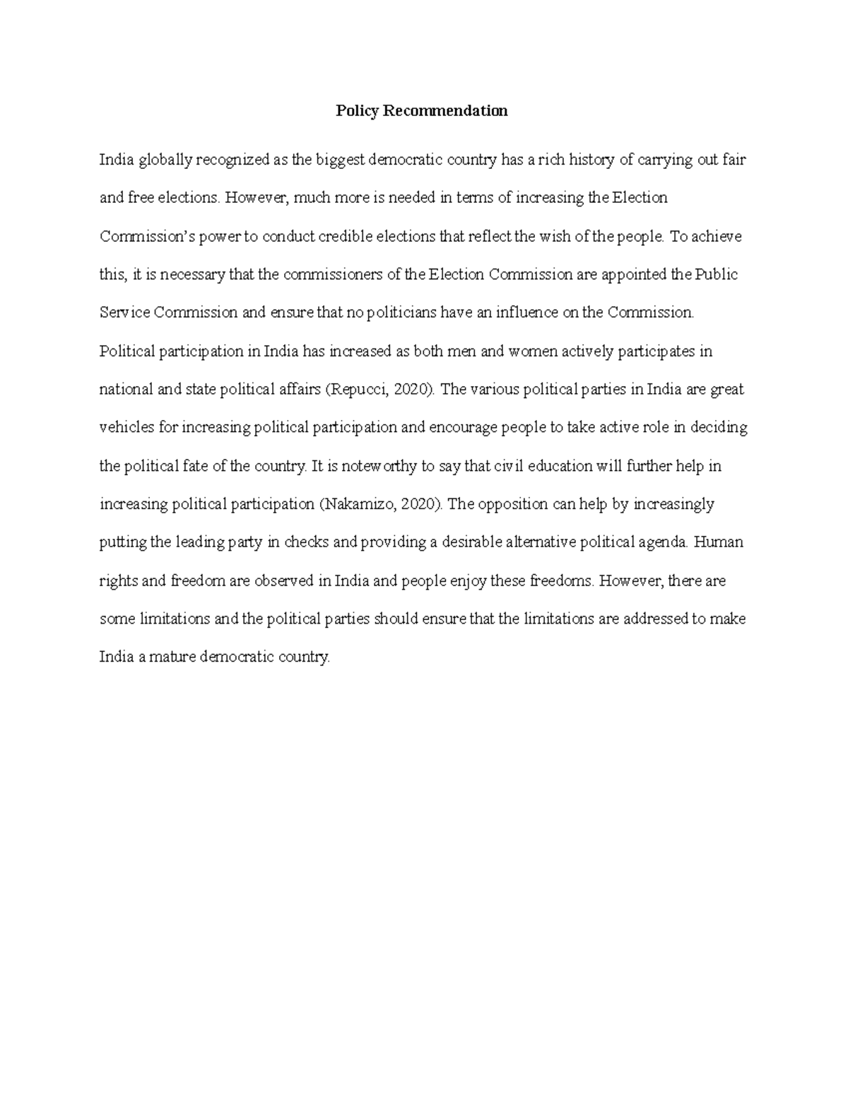 Business development Policy recommendation paper - BUSINESS MANAGEMENT ...