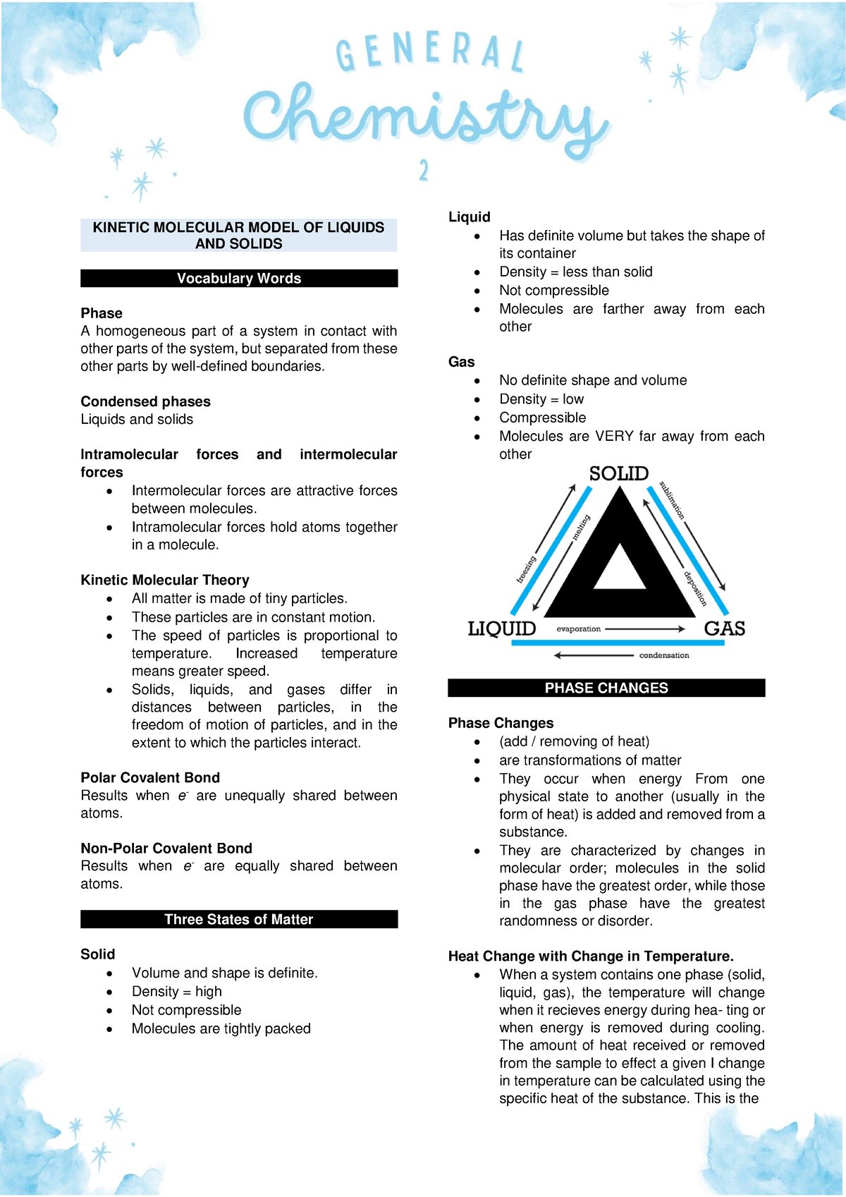 General Chemistry 2 Notes - KINETIC MOLECULAR MODEL OF LIQUIDS AND ...