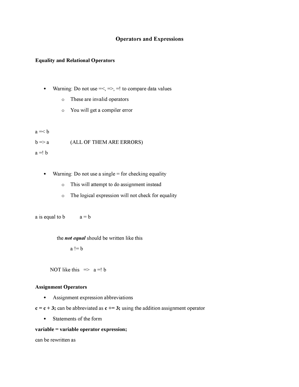 Operators And Expressions - (a > B) && (c != (a+b)) True && True 2. (a ...