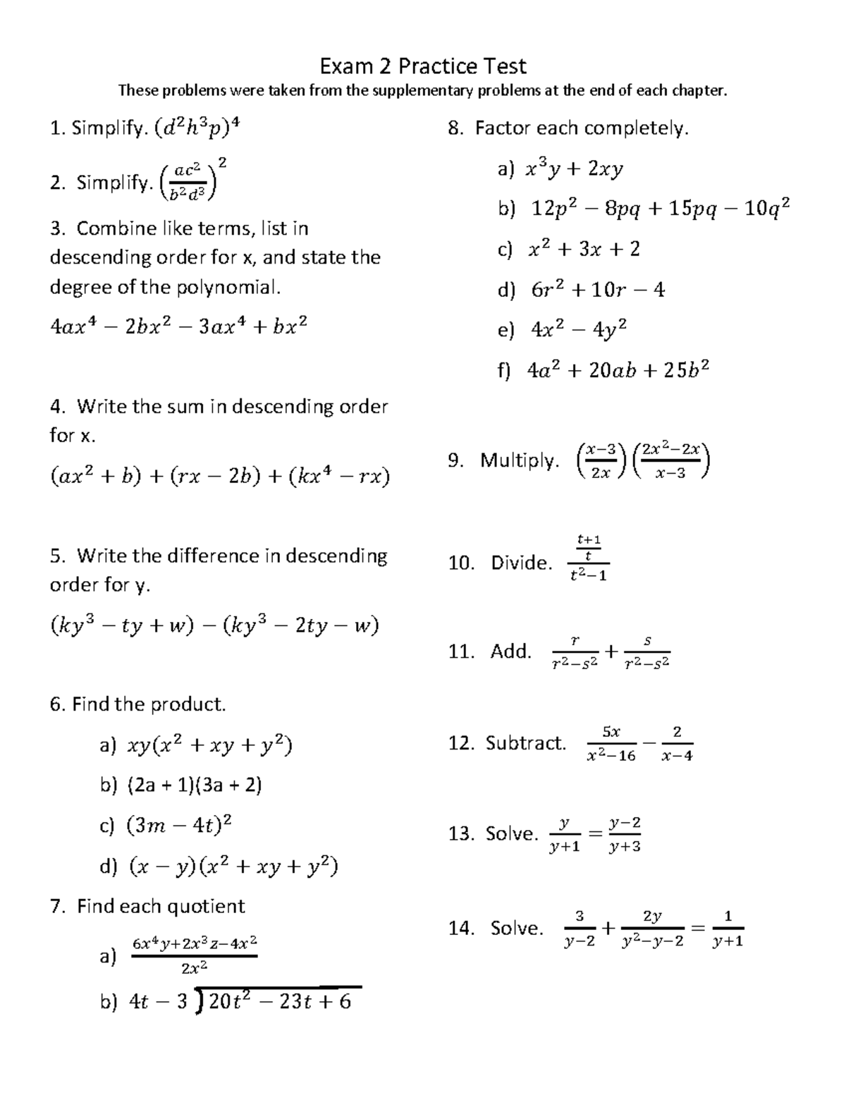 Exam 2 Practice Test - Review for Exam 2 - Exam 2 Practice Test These ...