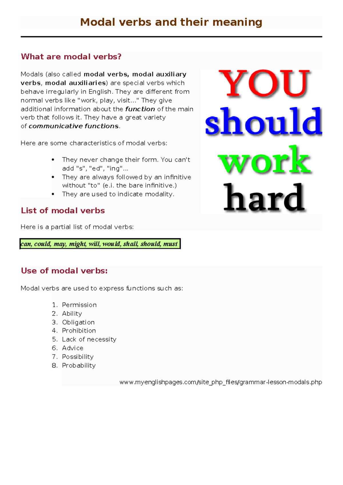 Modal verbs definition - Modal verbs and their meaning What are modal ...