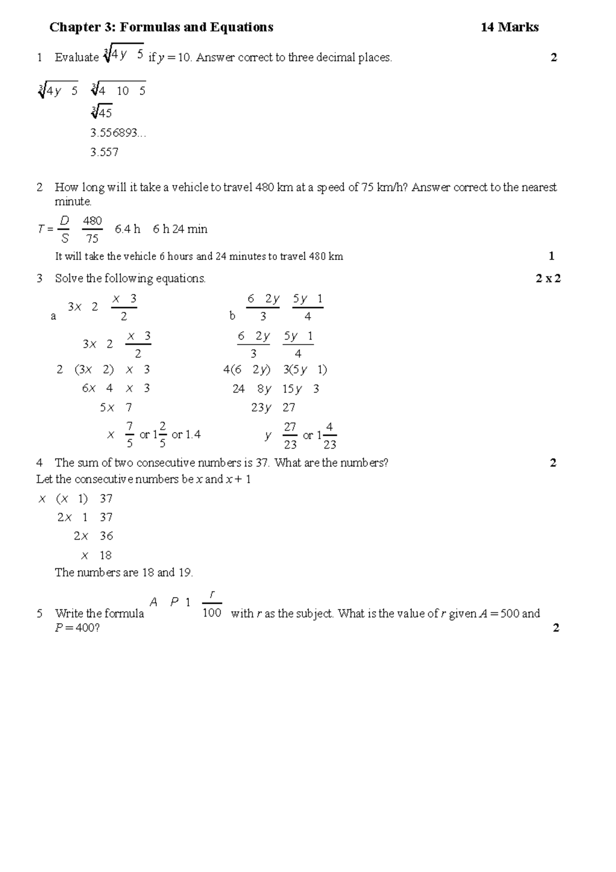 Prac math test - To help you out - Chapter 3: Formulas and Equations 14 ...