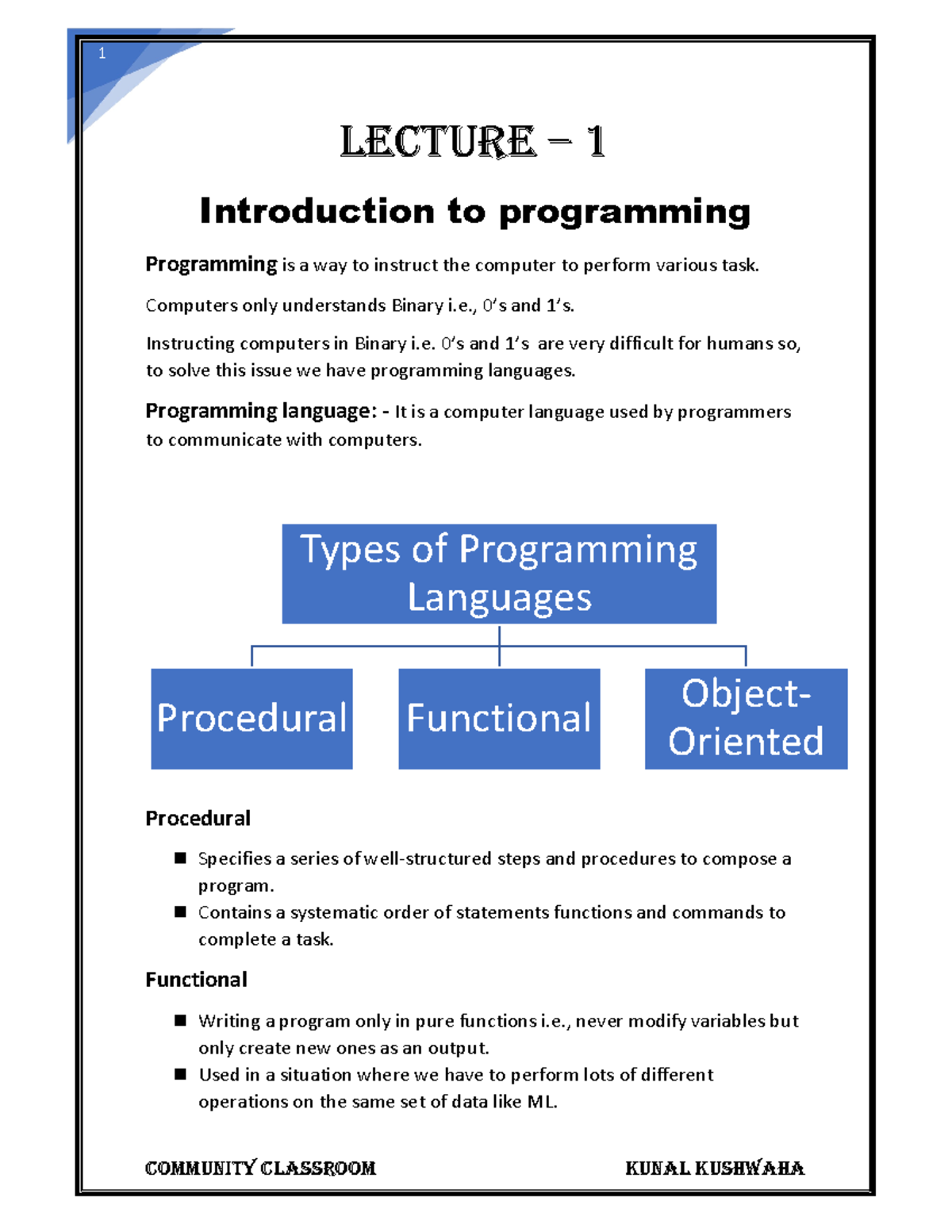Intro to Programming Notes - ####### Community Classroom Kunal Kushwaha ...