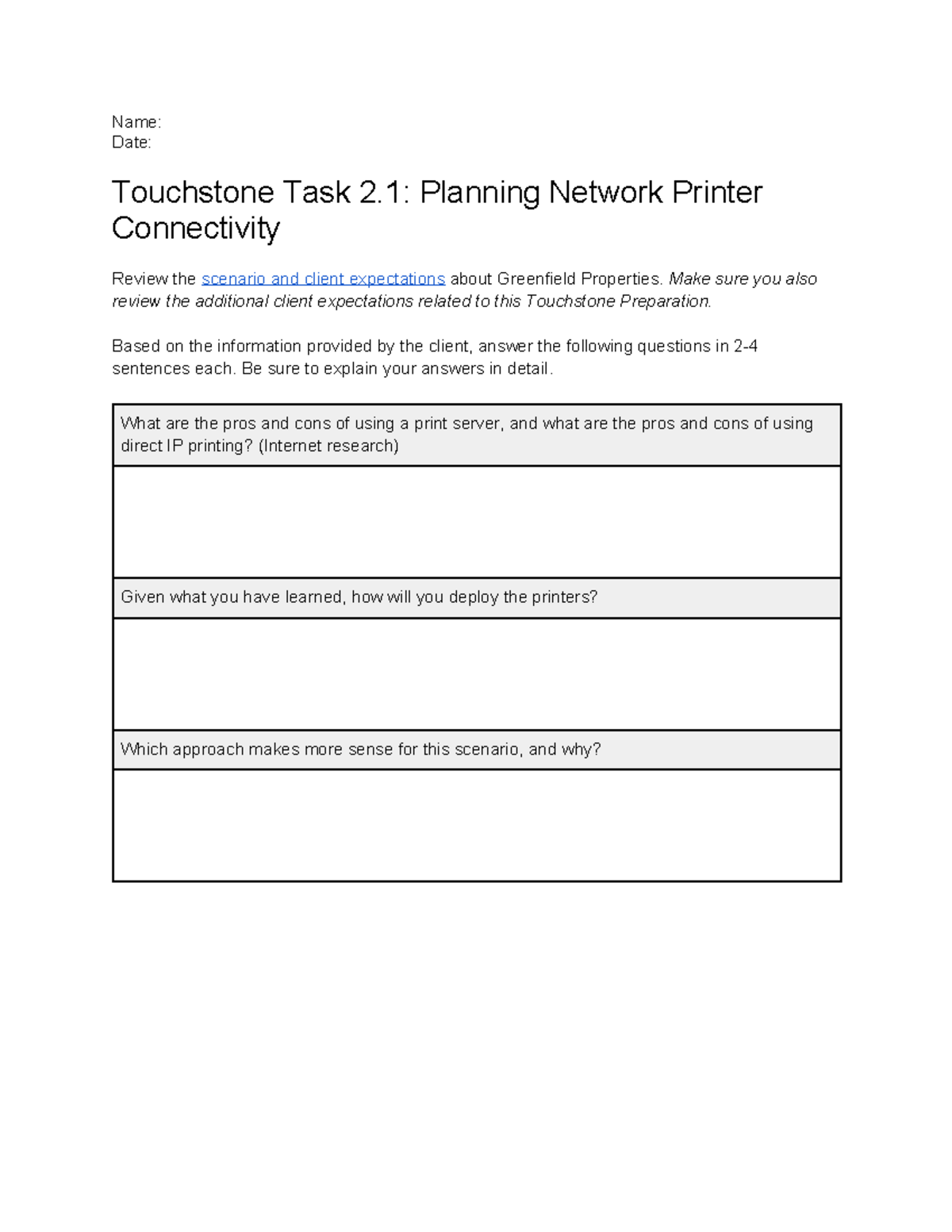 Touchstone Task 2.1 Planning Network Printer Connectivity Questions ...