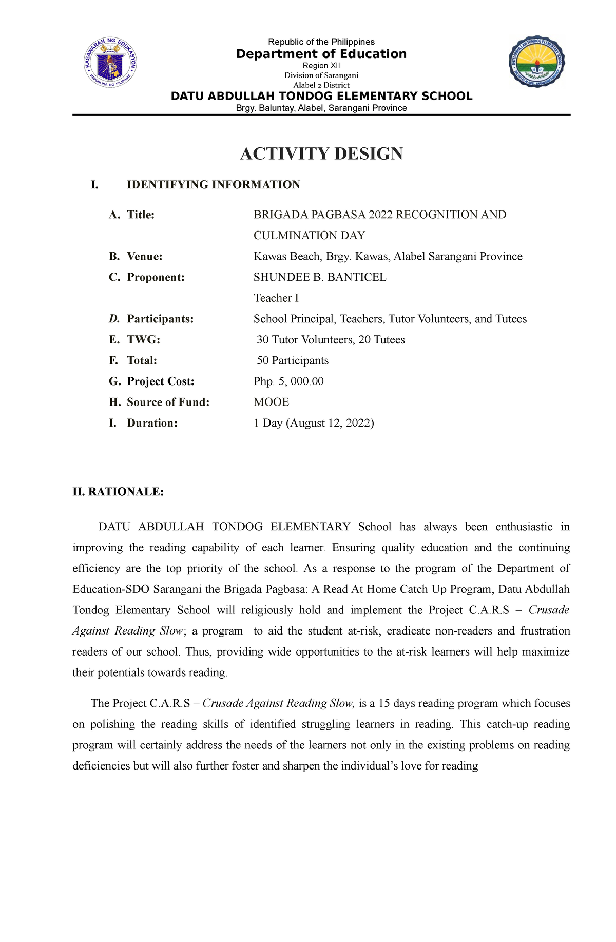 Training Design culmination - Department of Education Division of ...