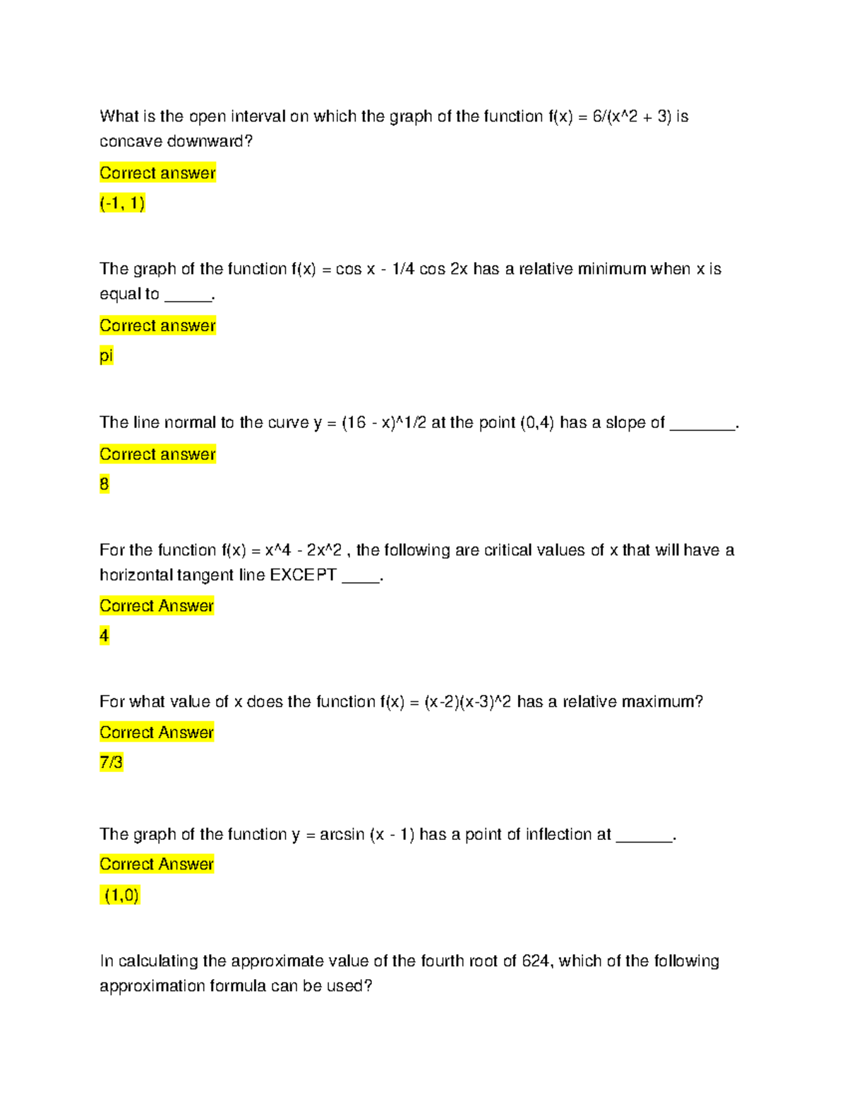 Differential Calculus Reviewer Answer - What is the open interval on ...