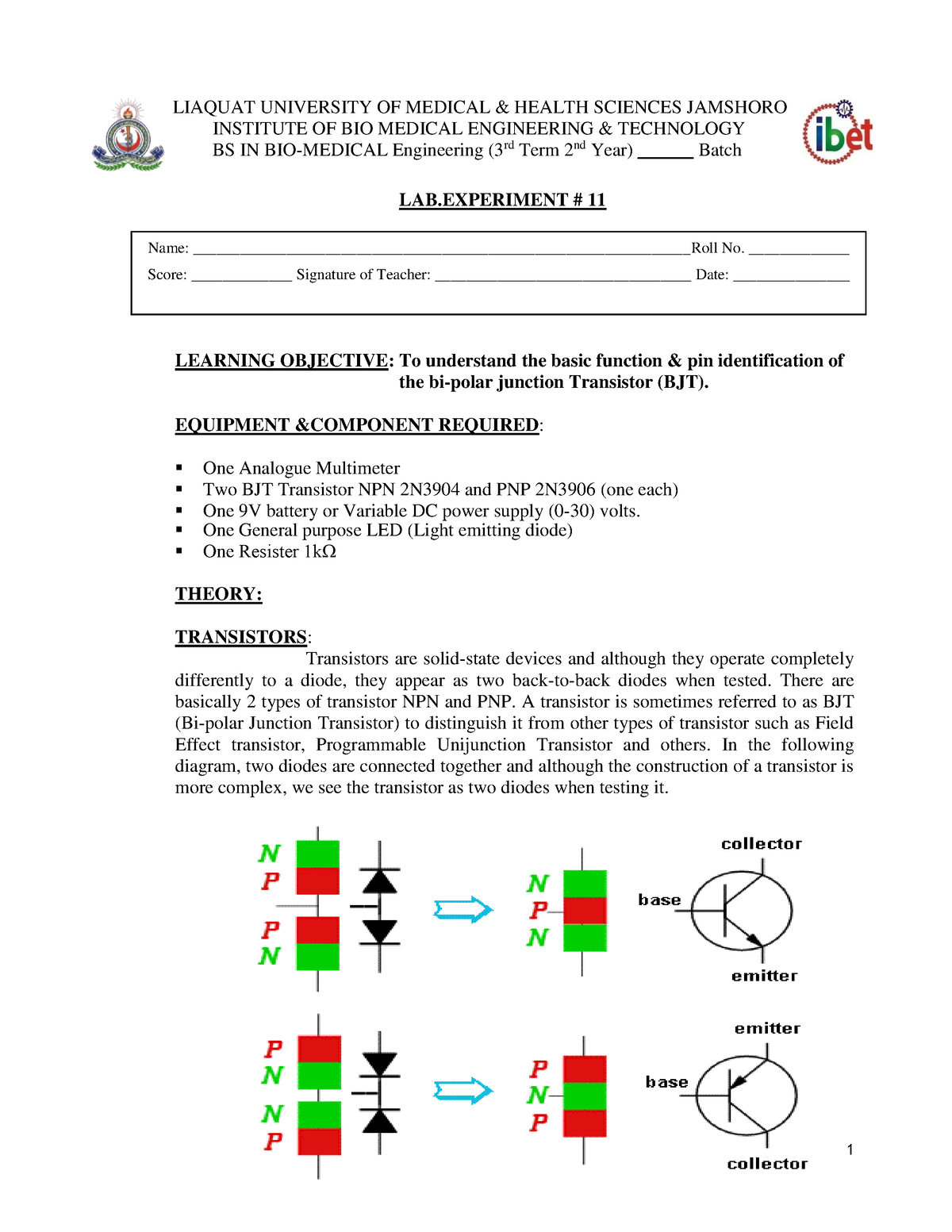 Basic Electronics Lab No 11 - Name: - Studocu