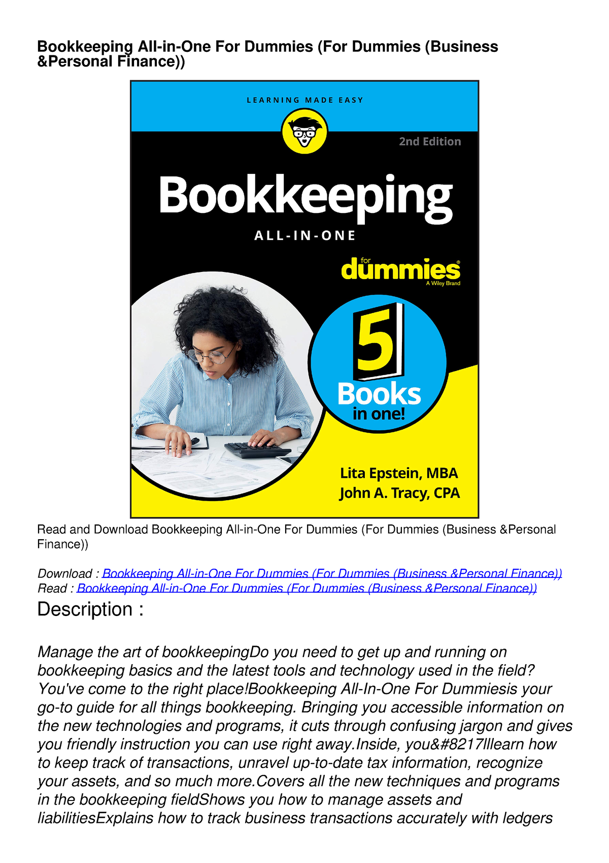 PDF/READ Bookkeeping All-in-One For Dummies - Bookkeeping All-in-One ...