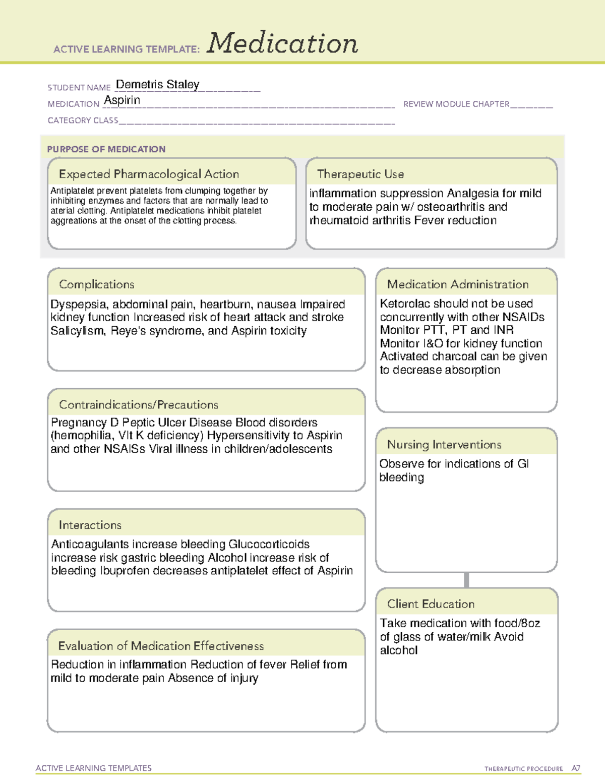 Aspirinmedtemp - meds - ACTIVE LEARNING TEMPLATES THERAPEUTIC PROCEDURE ...