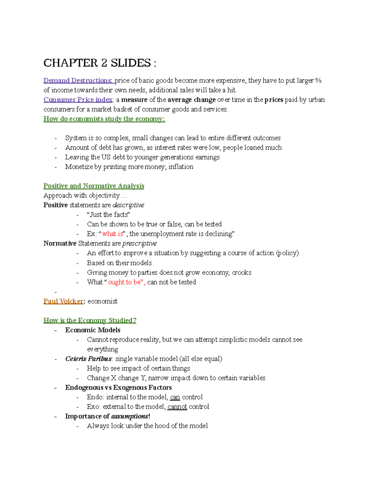 Chap 2 LECTURE NOTES - CHAPTER 2 SLIDES : Demand Destructions: price of ...