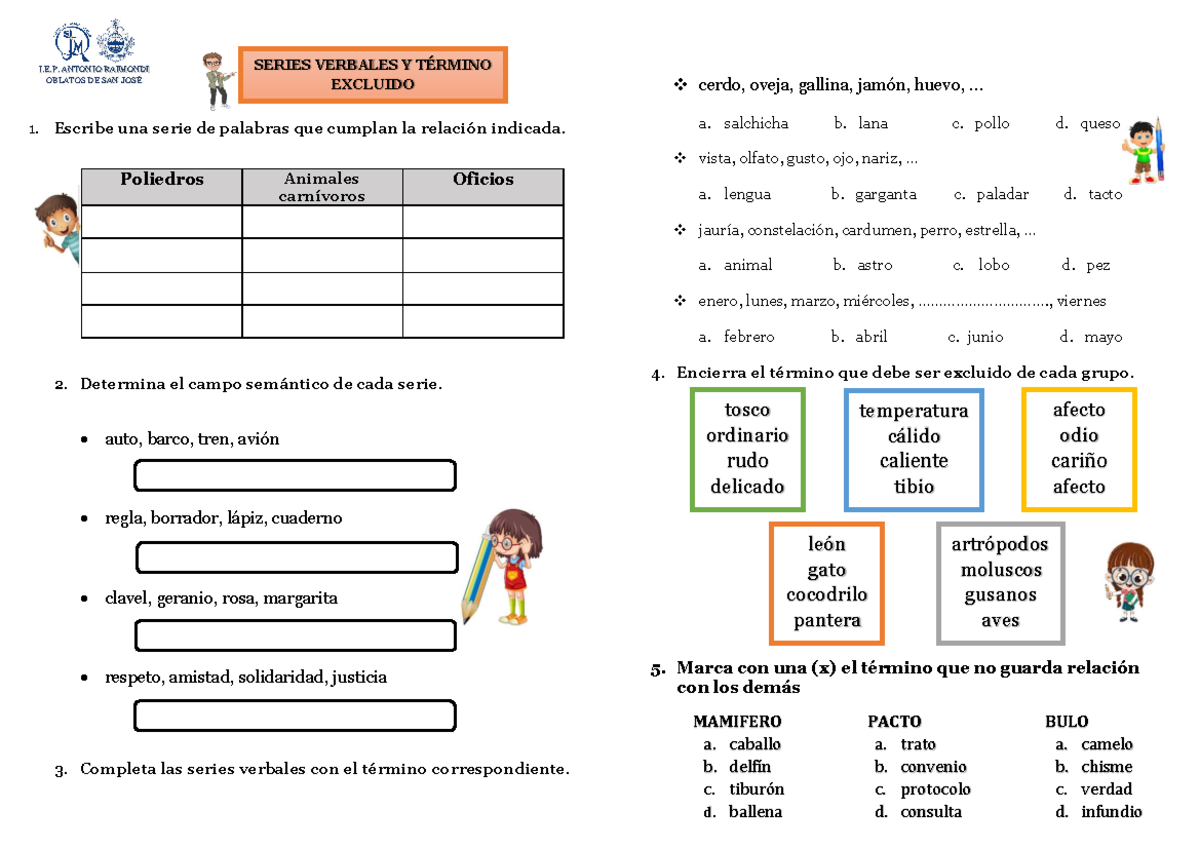 Series Verbales Y Termino Excluido - 1. Escribe Una Serie De Palabras ...