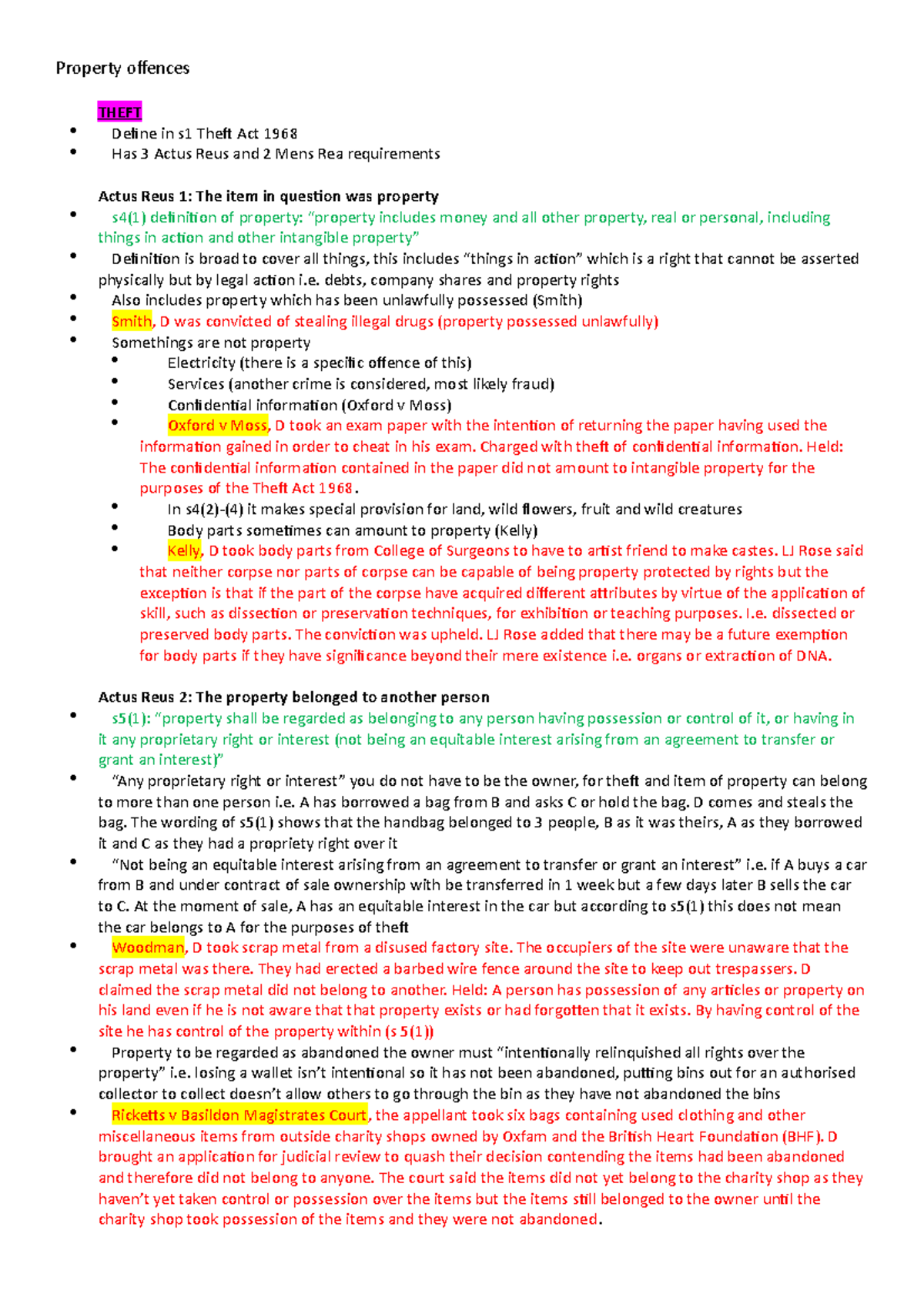 Property Offences - Property Offences THEFT Define In S1 Theft Act 1968 ...