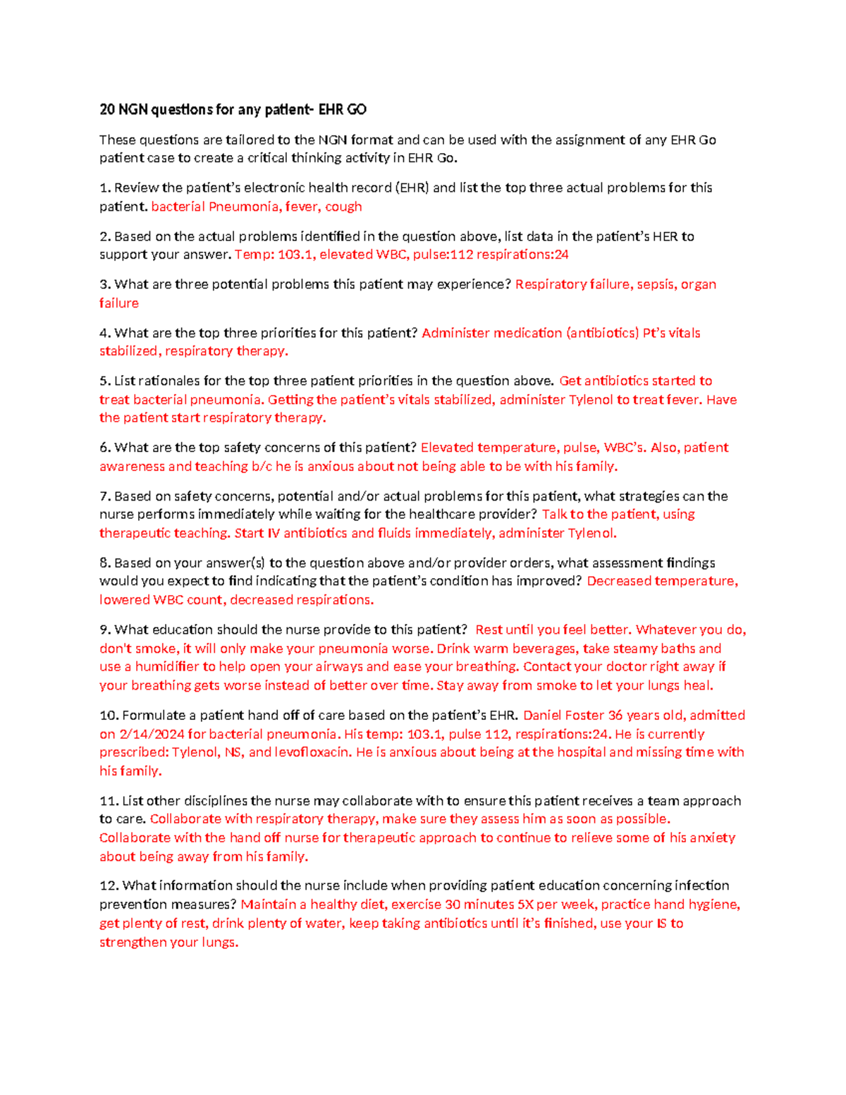 EHR go clinical prep 1 EHR go 20 NGN questions for any patient EHR