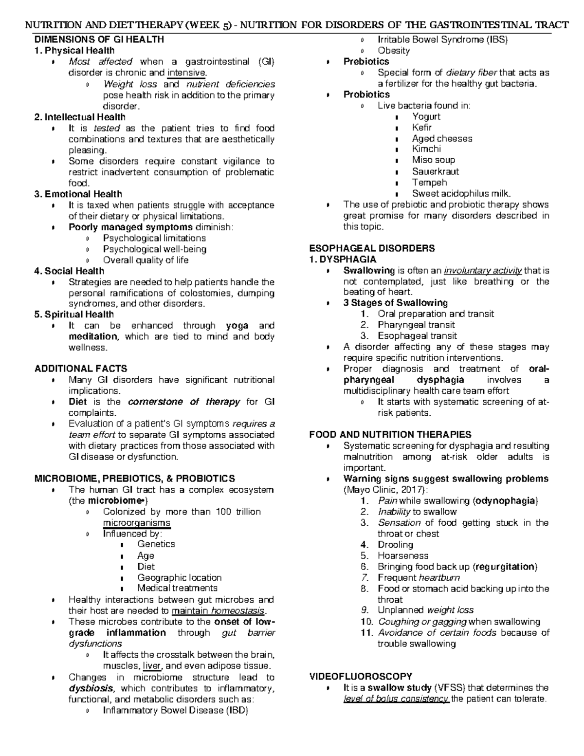 Nutrition And Diet Therapy (Week 5) - Nutrition For Disorders Of The ...