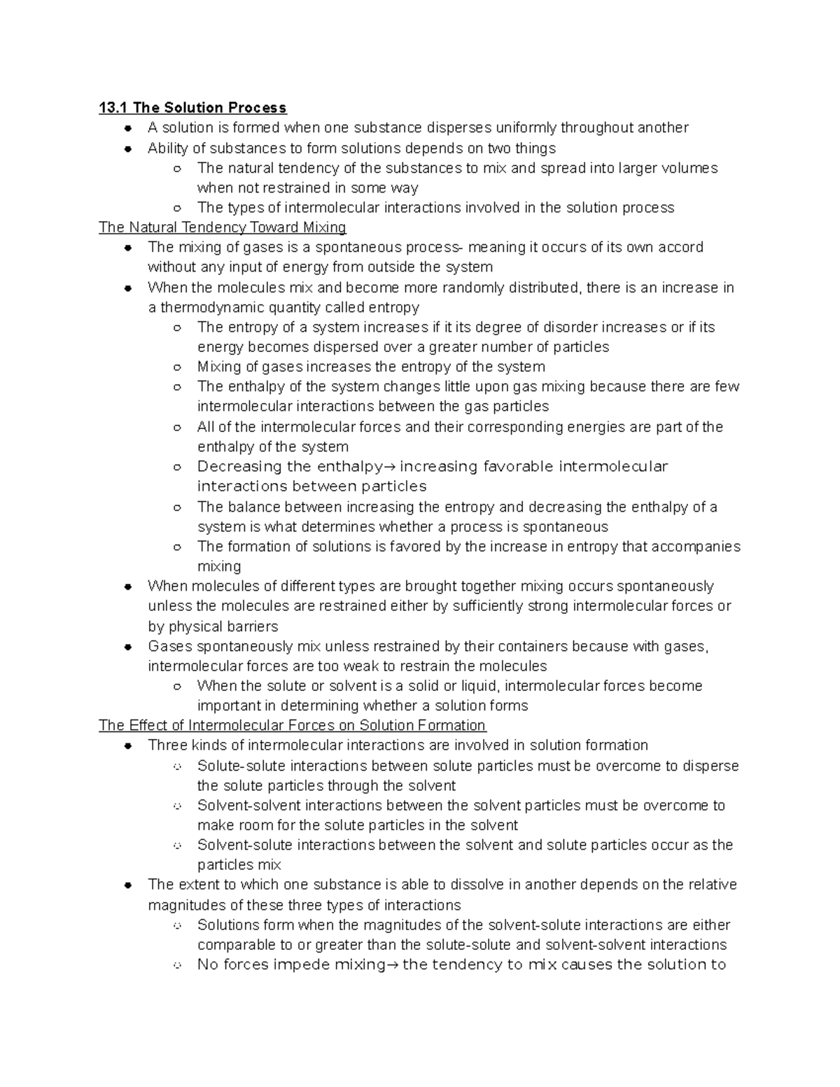 Ch13 book notes - CHEM1312H - 13 The Solution Process A solution is ...