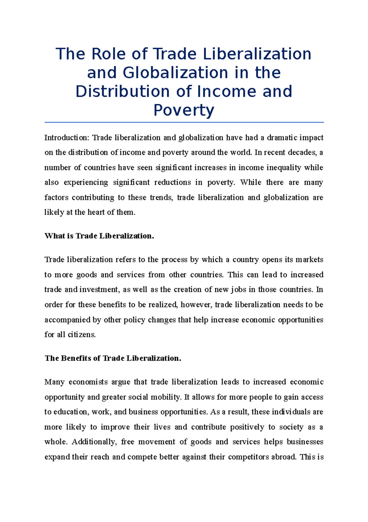 The Role Of Trade Liberalization And Globalization In The Distribution ...