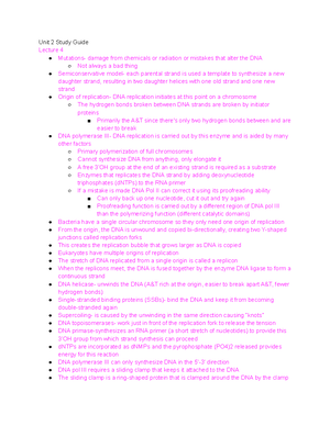 Unit 3 Notes - Unit 3 Notes Lecture 7 A living cell must be able to ...