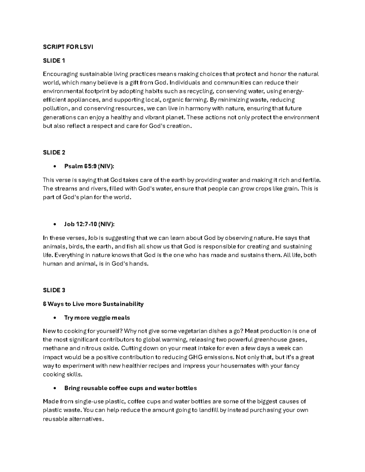 LSVI Report - about creation of God - SCRIPT FOR LSVI SLIDE 1 ...