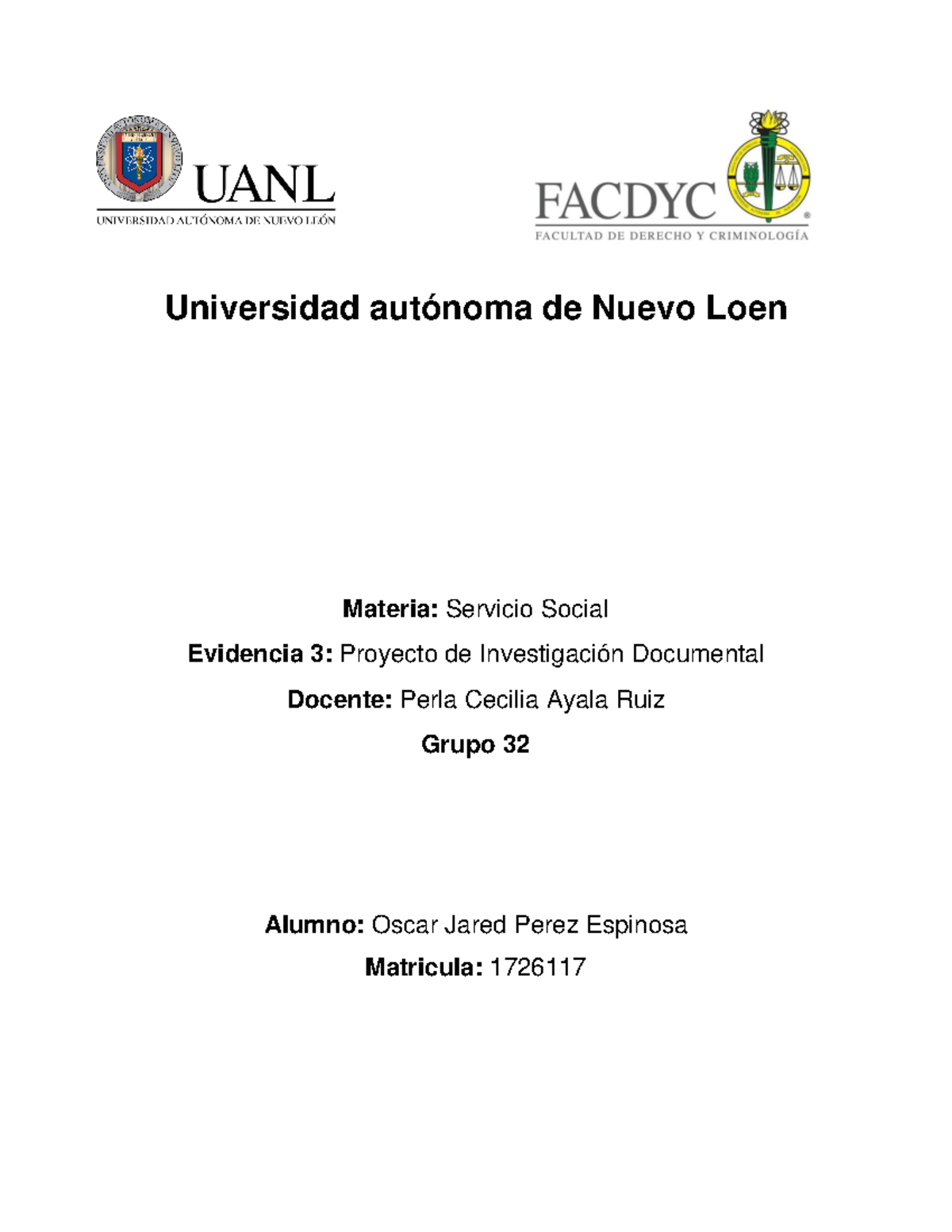 Evidencia 3 - servicio social - Universidad autónoma de Nuevo Loen ...