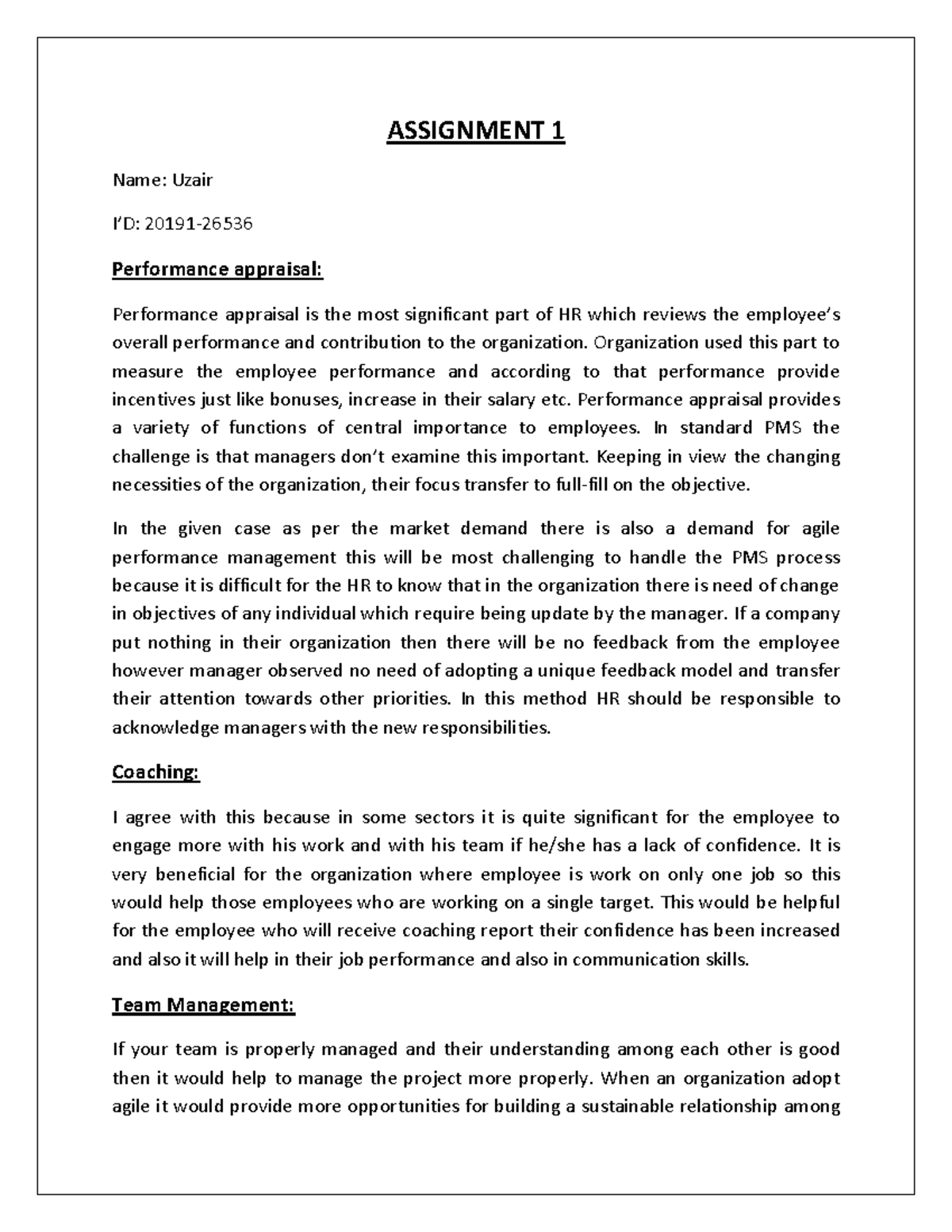 HR Assignment 1 - Best case application for learning experience ...