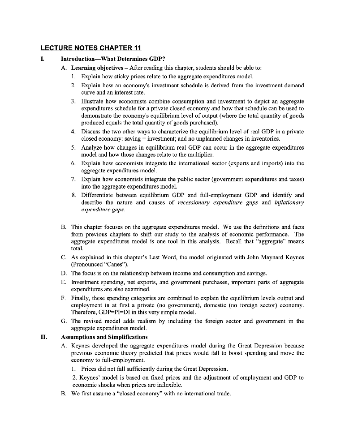 Lecture Notes Macro Chapter 11 - C ECN204 DB0 - Introductory ...