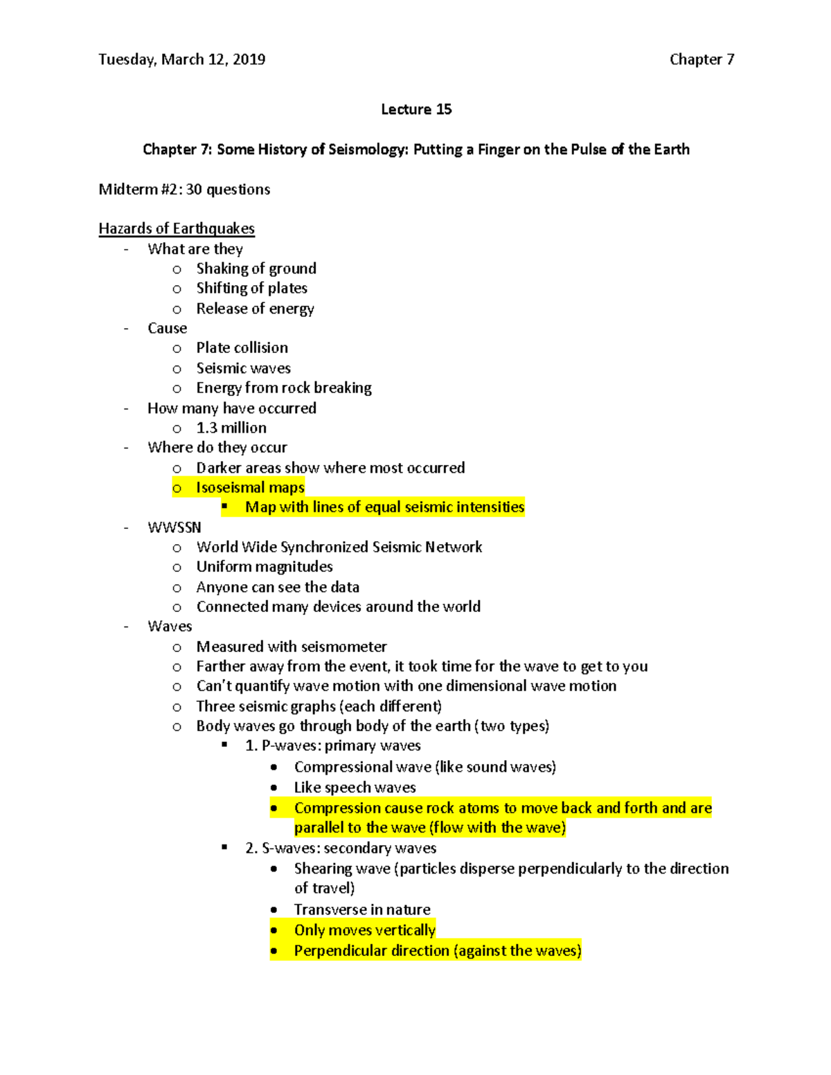 Geology 209 - Lecture 15 - Tuesday, March 12, 2019 Chapter 7 Lecture 15 ...