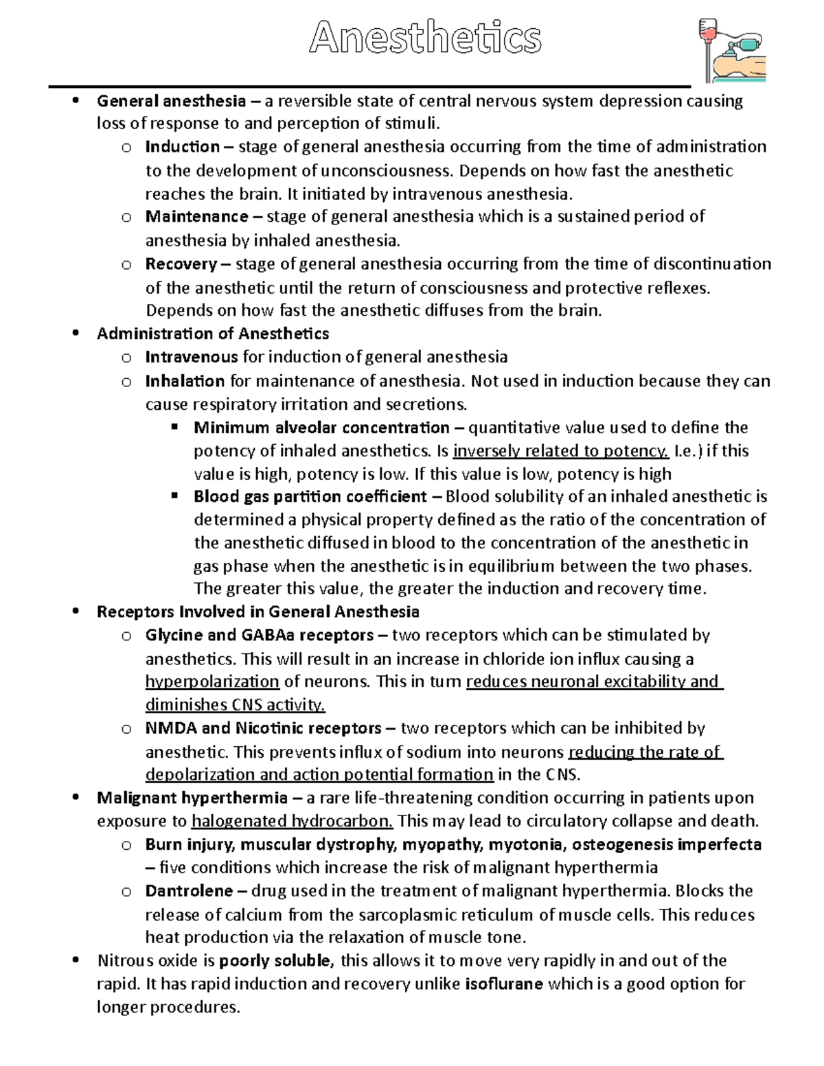 Anesthesia - DONE - General anesthesia – a reversible state of central ...