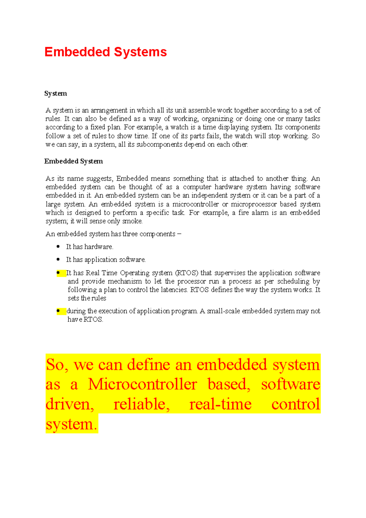 Embedded Systems 2 Class - Embedded System & IOT - Studocu