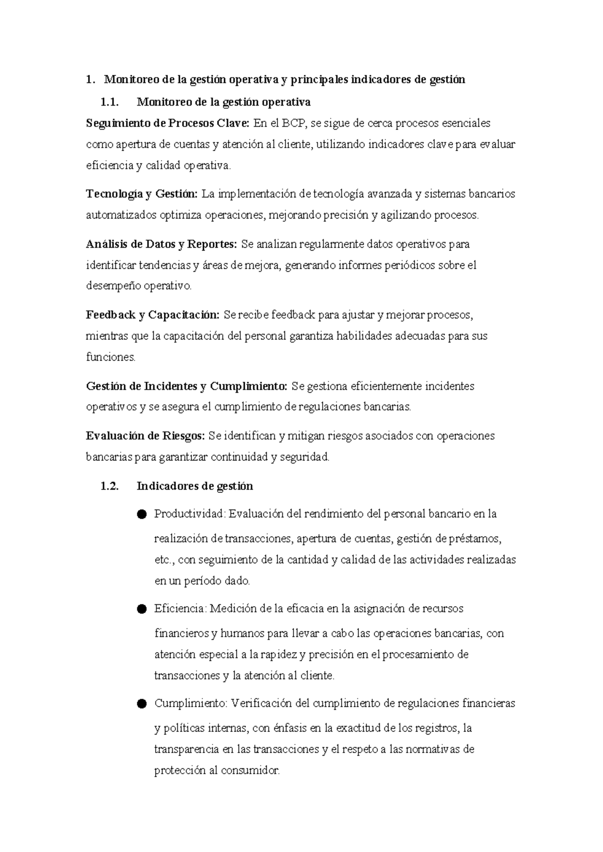 5. Monitoreo de la gestión operativa y principales indicadores de ...