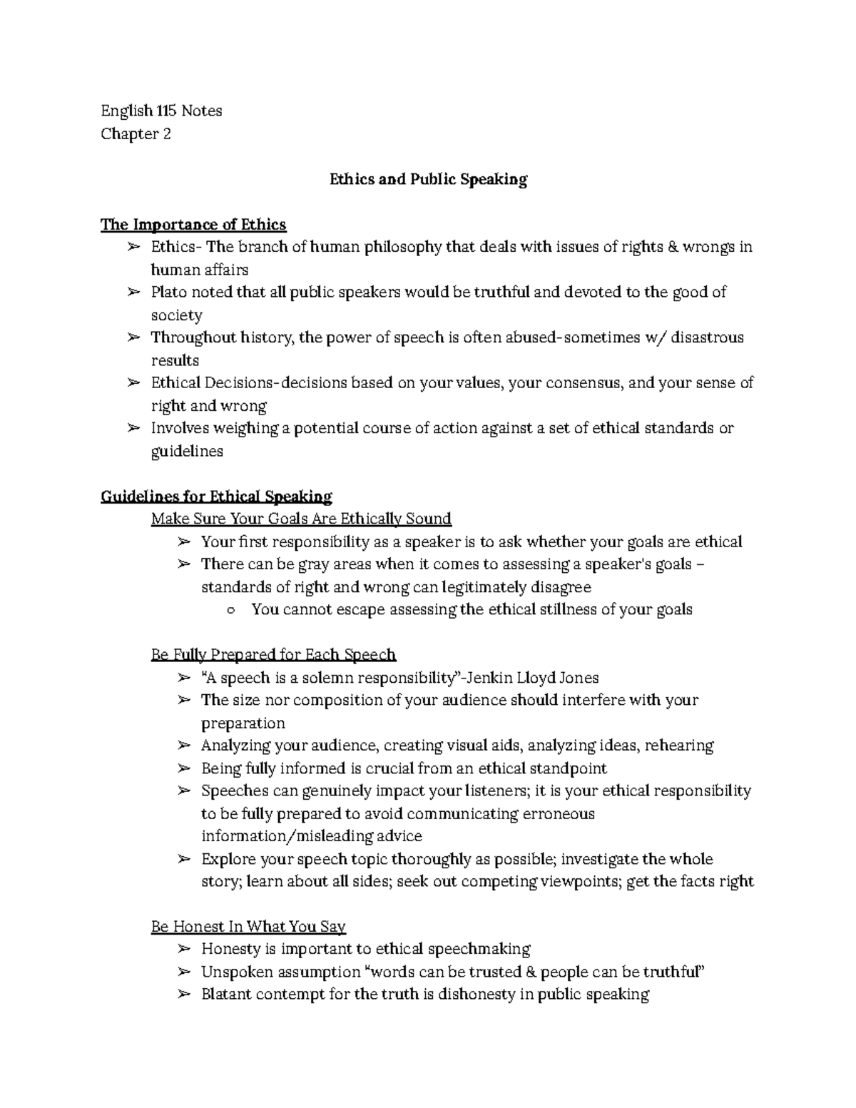 English 115 Notes Chapter 2 Ethics and Public Speaking - Studocu