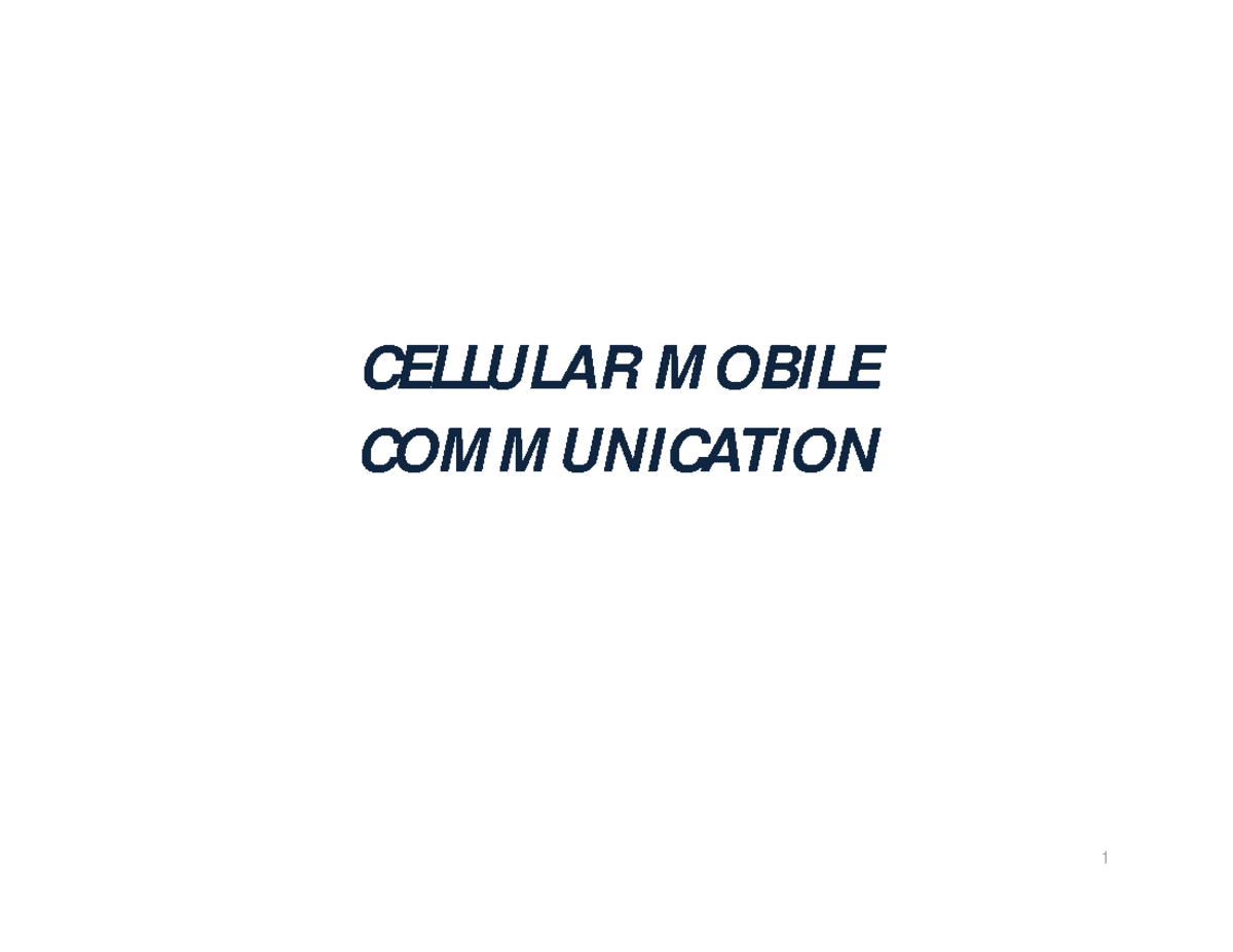 EC3036 Cellular Communication 2 - CELLULAR MOBILE COMMUNICATION UNIT I ...
