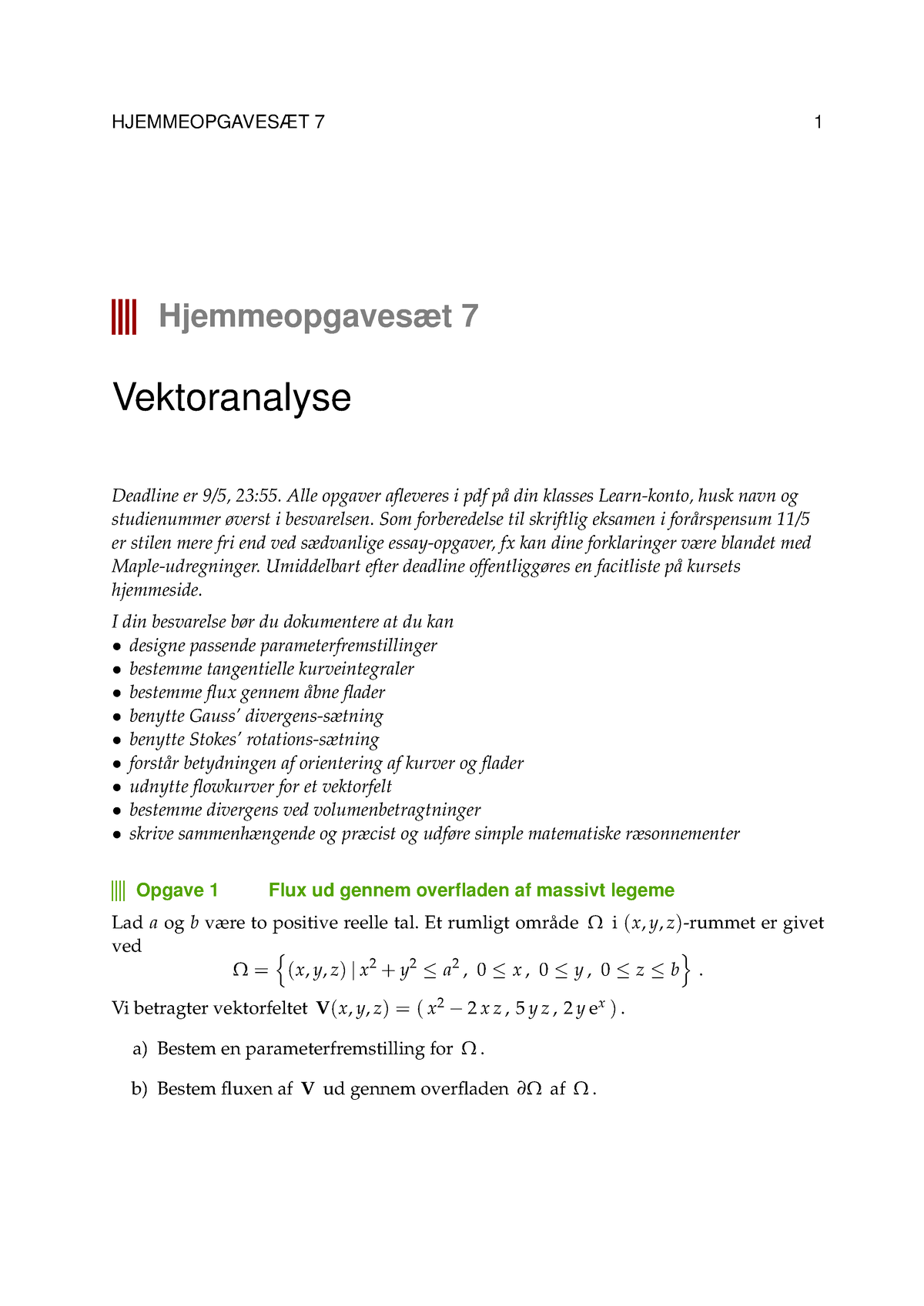 Hjemopg 7F22 Ver2 - HJEMMEOPGAVESÆT 7 1 Hjemmeopgavesæt 7 Vektoranalyse ...