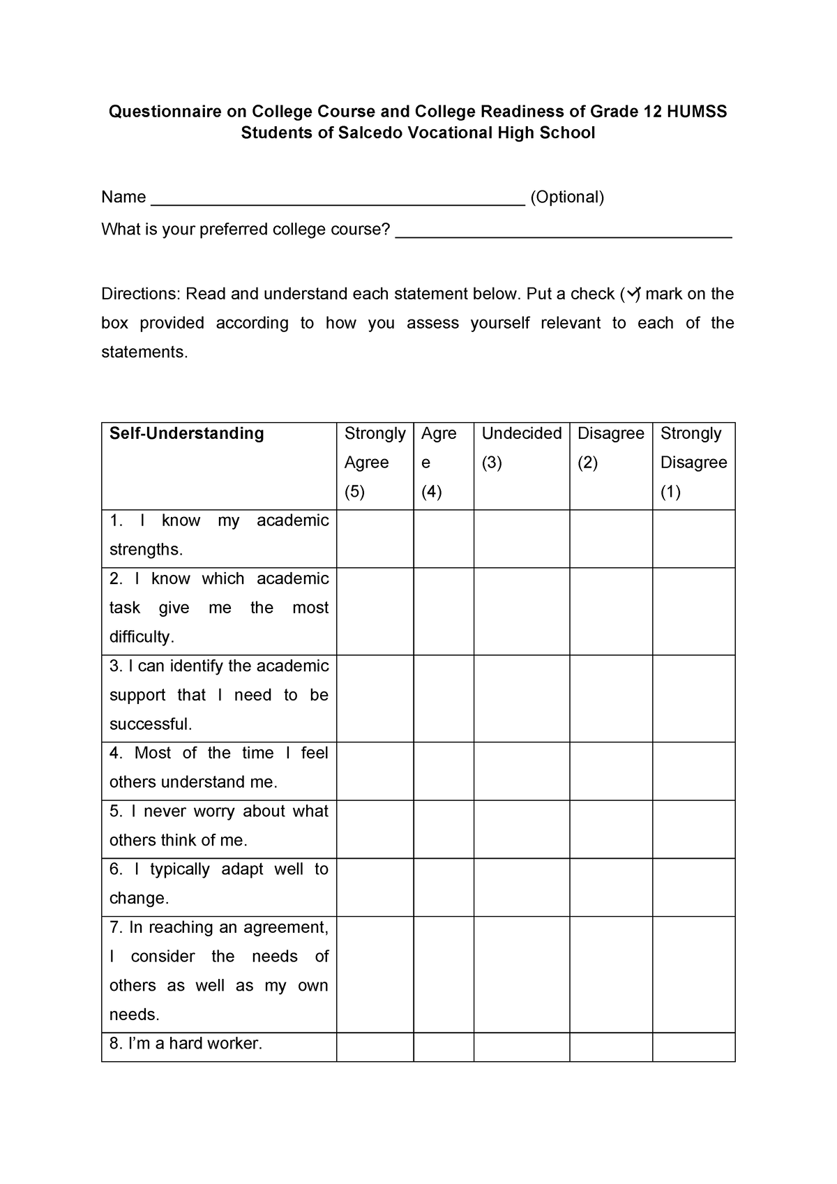 Quesionnaire - This document is a questionnaire. - Questionnaire on ...