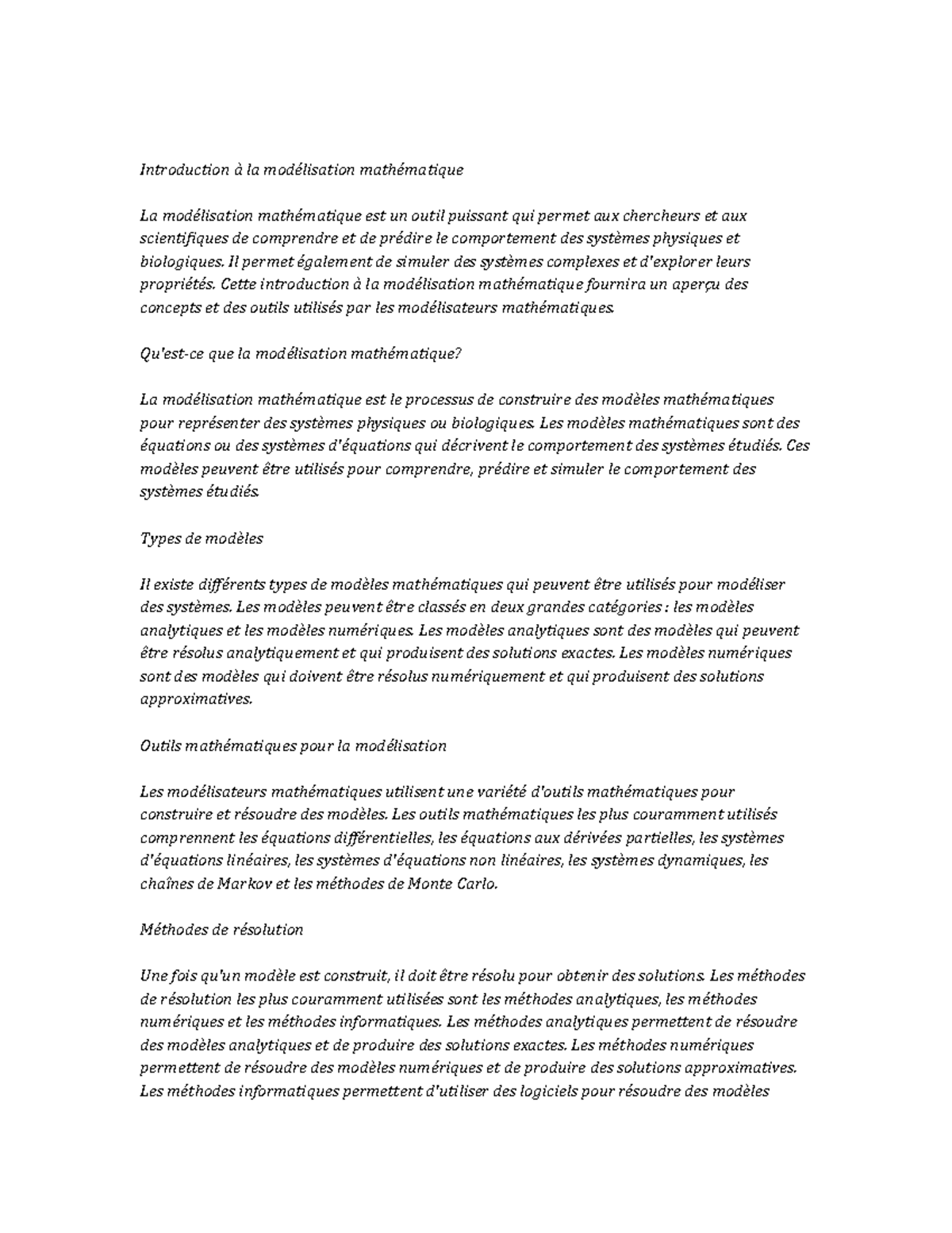 Mathematical Modeling Study Notes - Introduction à La Modélisation ...