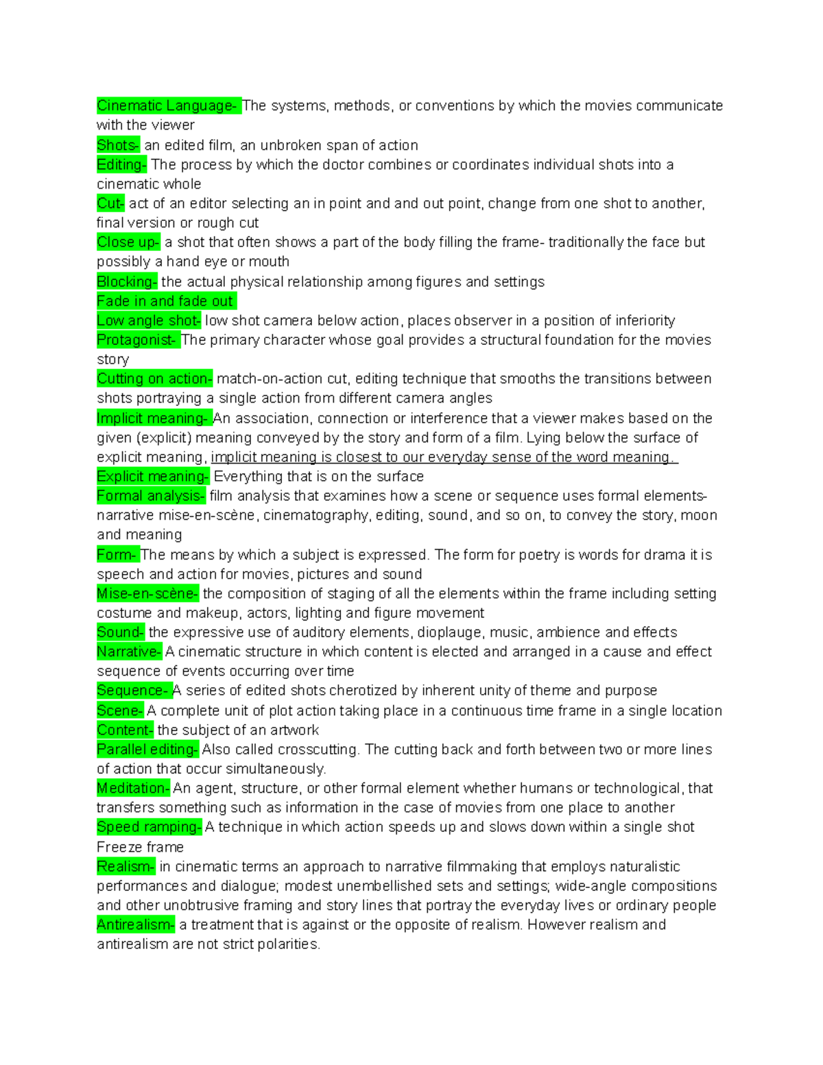 Film Quiz 1 Study Guide Cinematic Language The systems, methods