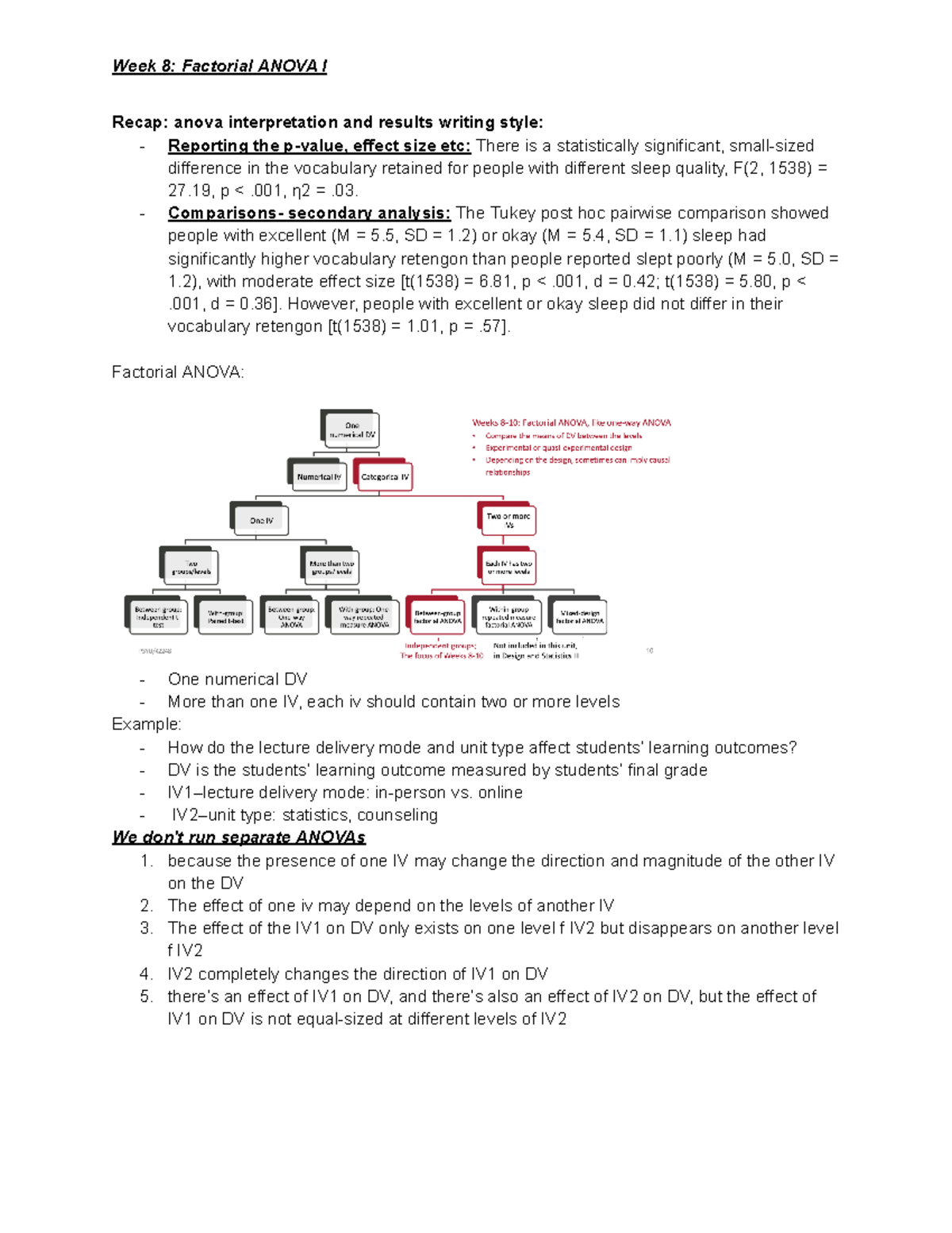 Week 8- Factorial Anova I - Week 8: Factorial ANOVA I Recap: anova ...