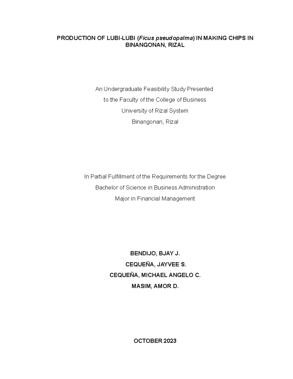 Feasib-1-and-2-pacheck-muna-po - PRODUCTION OF LUBI-LUBI (Ficus ...