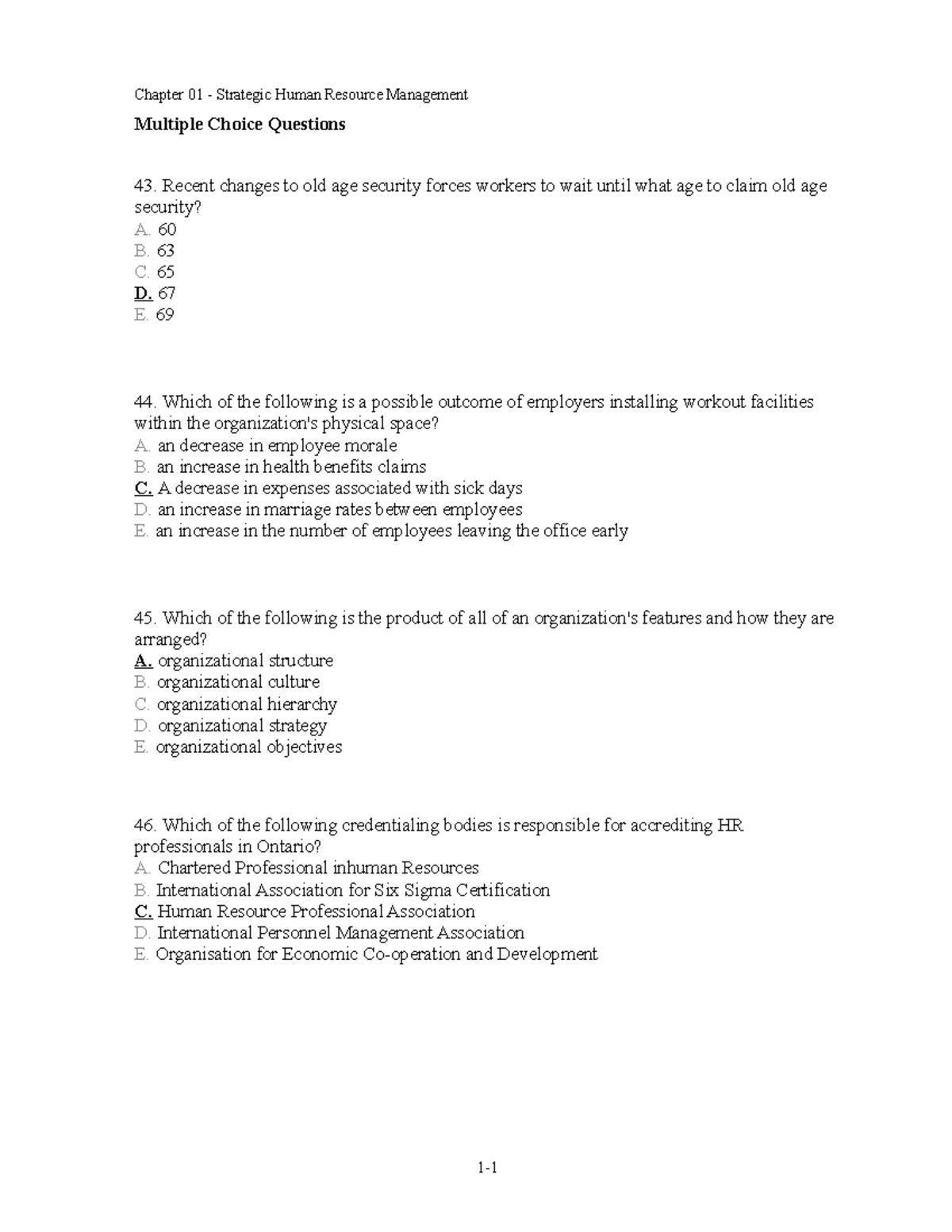 Quize 3 quizzes for Canadian Human resources Management 12th edition