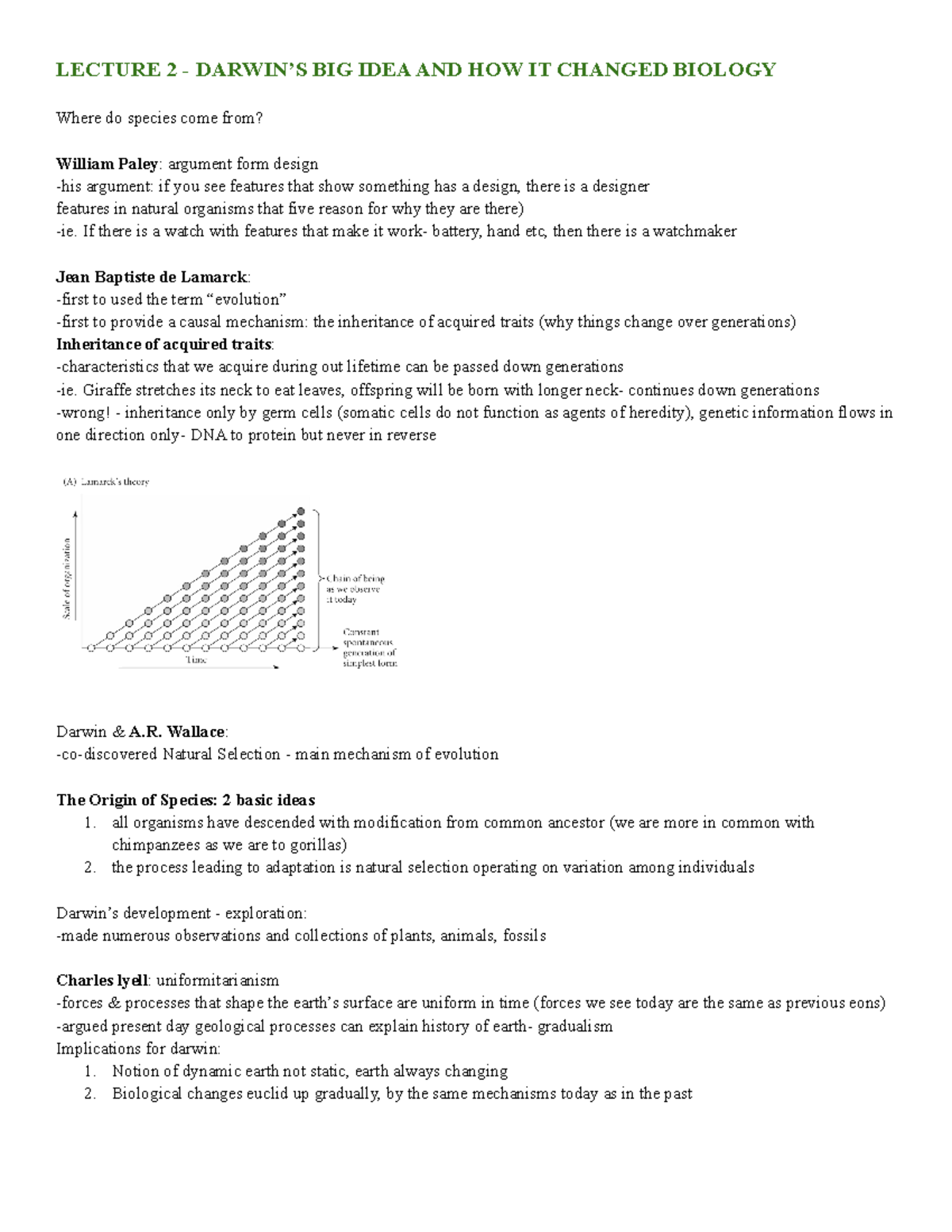 BIO120 Lecture 2 - LECTURE 2 - DARWIN’S BIG IDEA AND HOW IT CHANGED ...