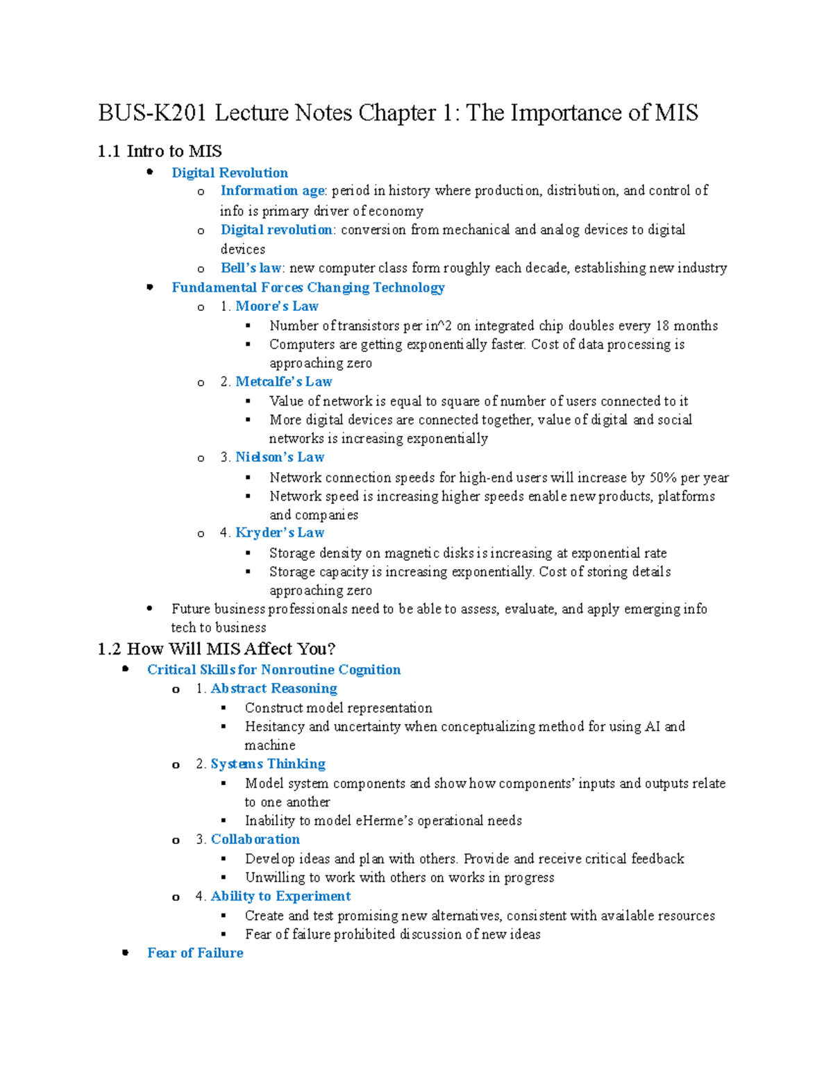 BUS-K201 Lecture Notes Chapter 1 - Moore’s Law Number Of Transistors ...