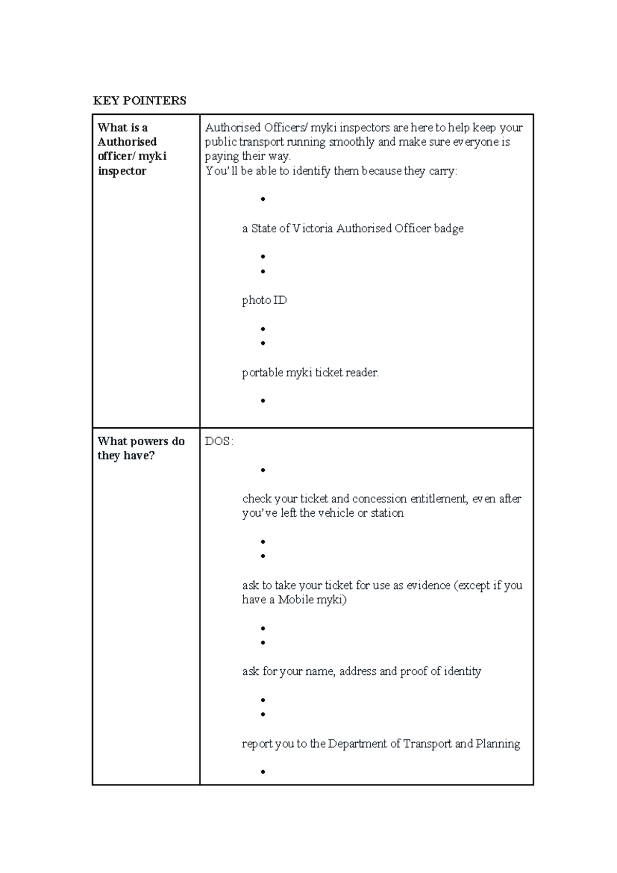 KEY Pointers - KEY POINTERS What is a Authorised officer/ myki ...