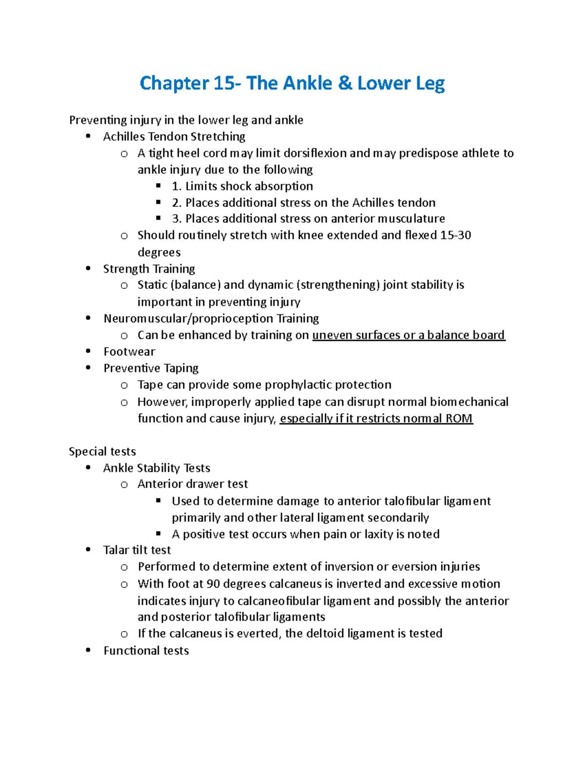 Chapter 15 - Lecture notes 15 - Chapter 15- The Ankle & Lower Leg ...
