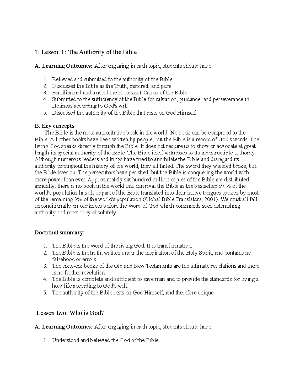 Lesson 1-5 - values - Prelim: Lesson 1 1. Lesson 1: The Authority of ...