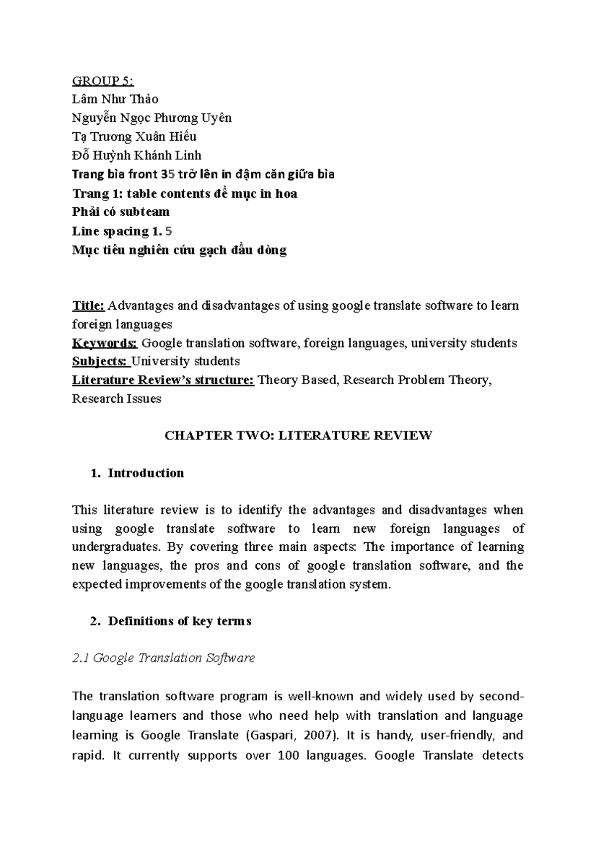 Literature Review GR5 T2 CA1 - GROUP 5: Lâm Như Thảo Nguyễn Ngọc Phương ...