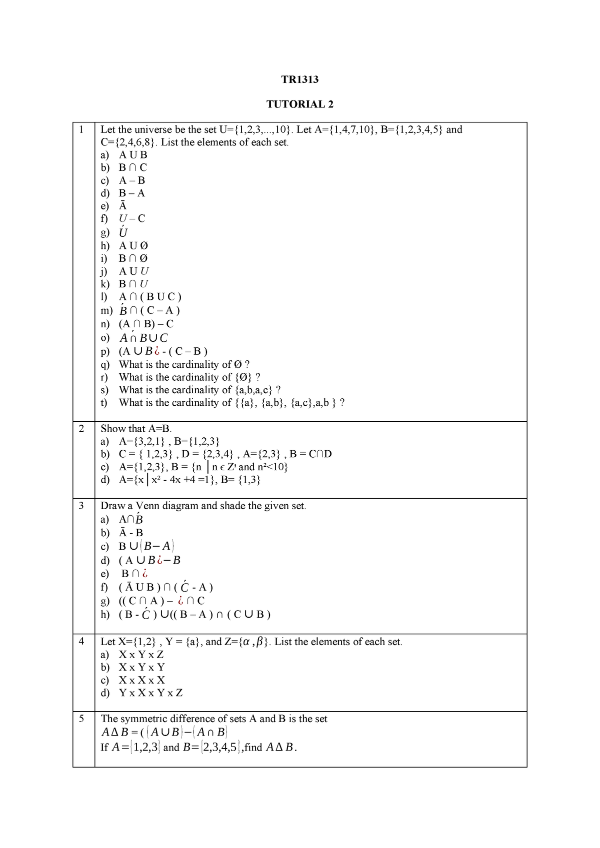 T217 Discrete Mathematics Tttr1333 Ukm Tr1313 Tutorial Let The Universe Be Studocu