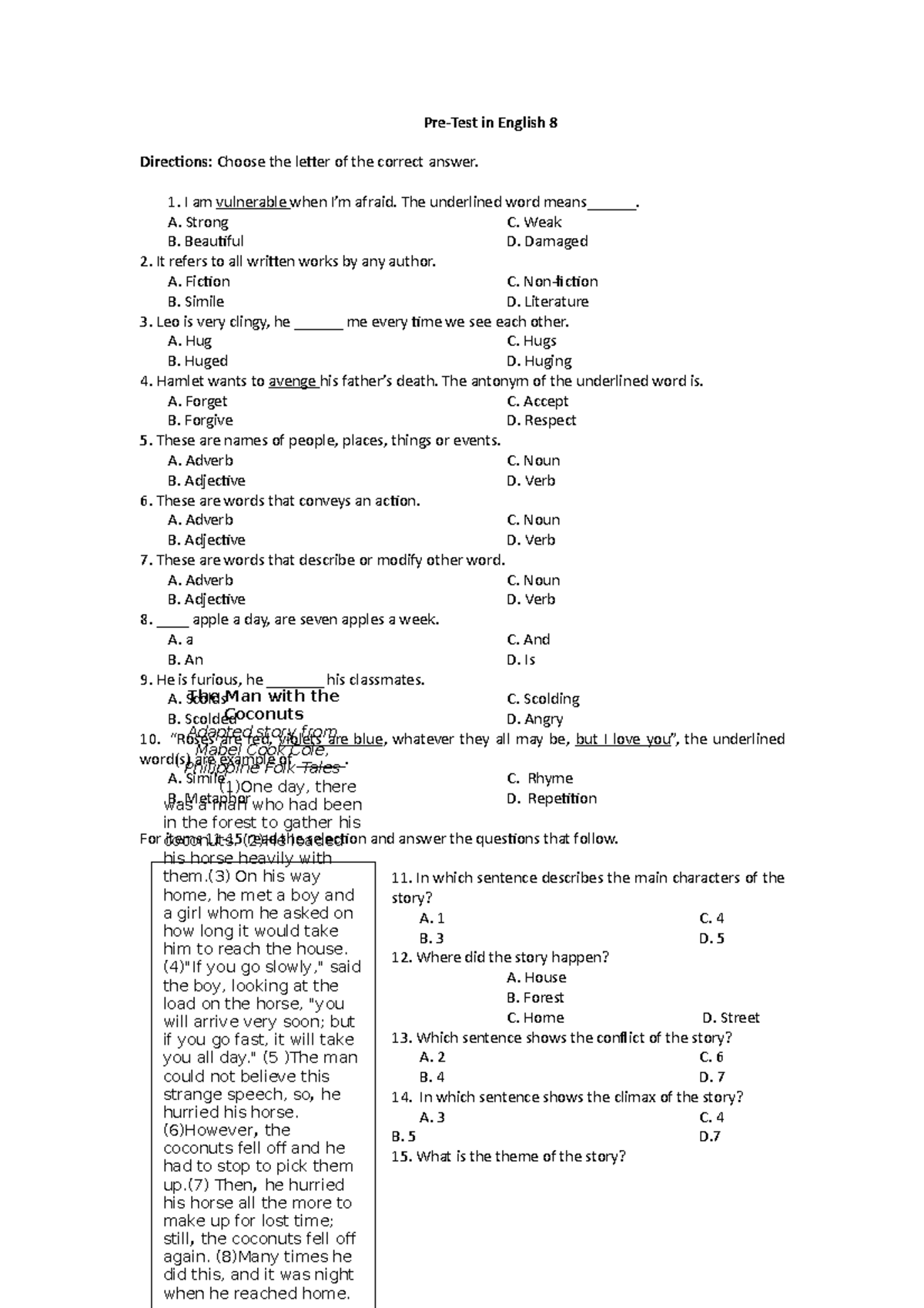 pretest-action-research-pre-test-in-english-8-directions-choose-the