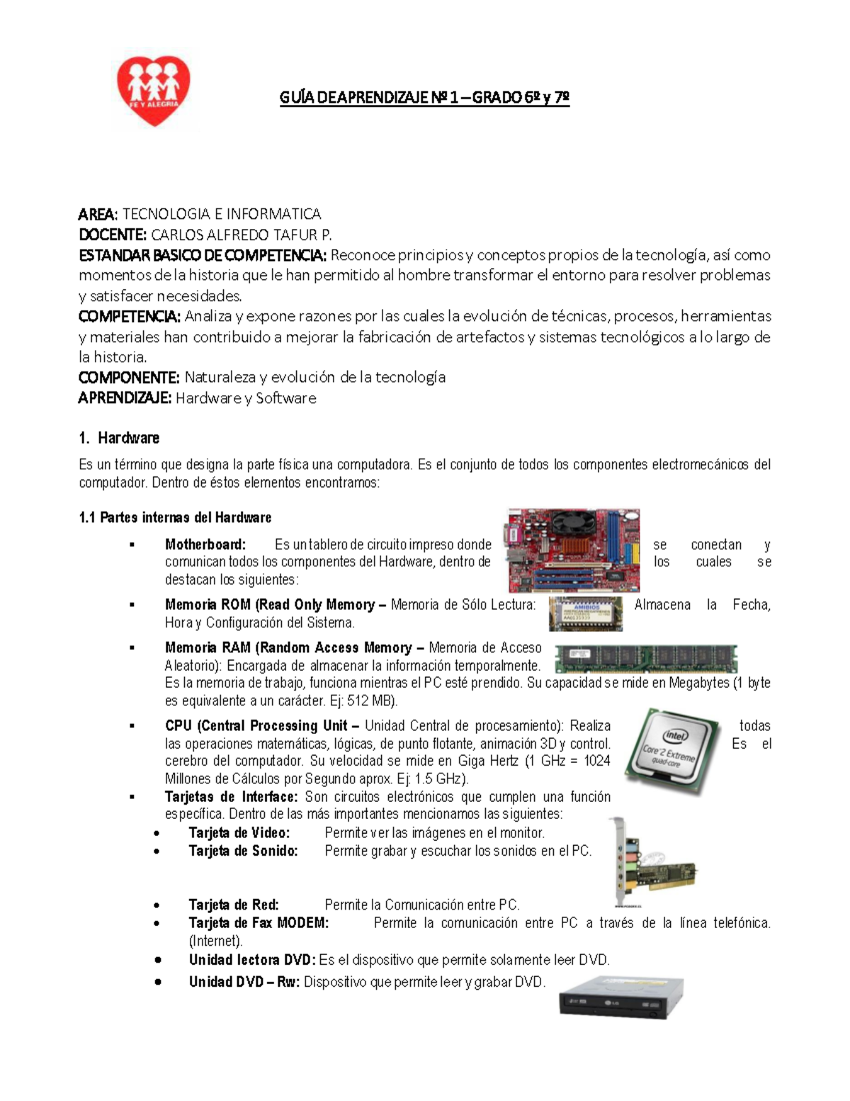 Informatica - hardware y software del computador - GUÕA DE APRENDIZAJE ...